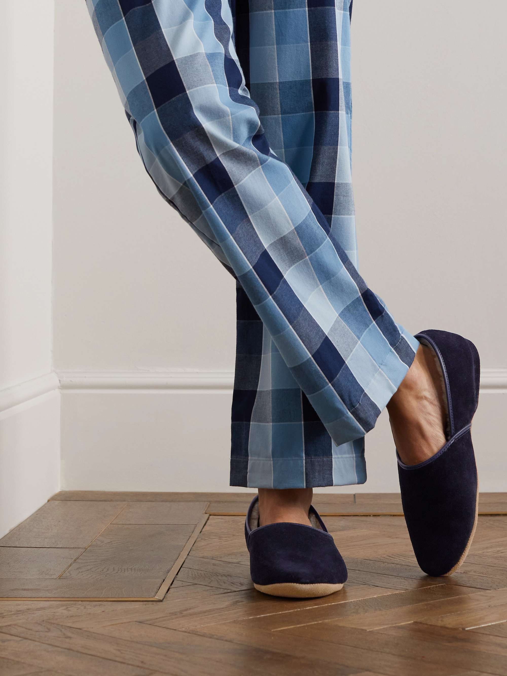 DEREK ROSE Crawford Shearling-Lined Suede Slippers