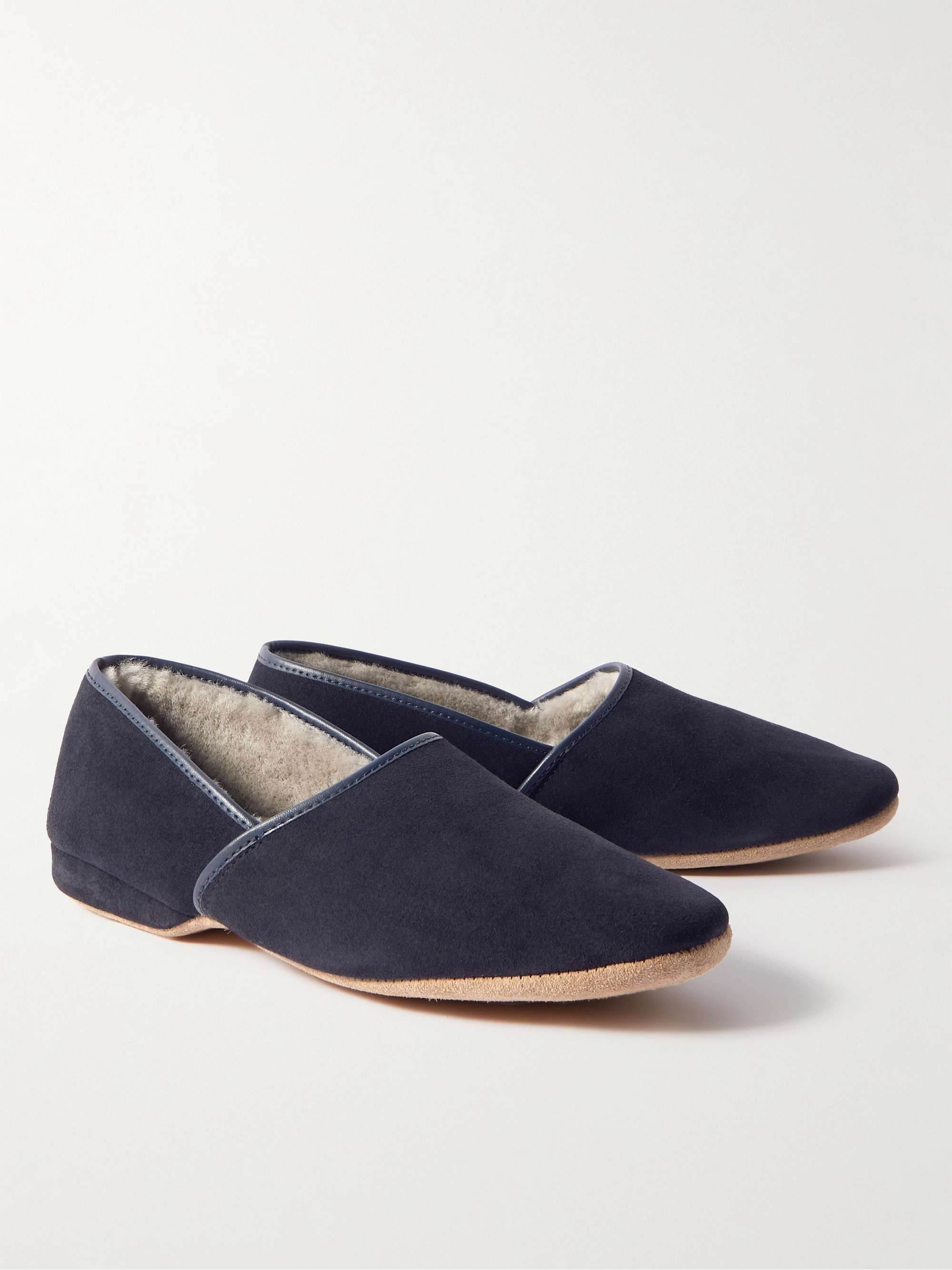 DEREK ROSE Crawford Shearling-Lined Suede Slippers