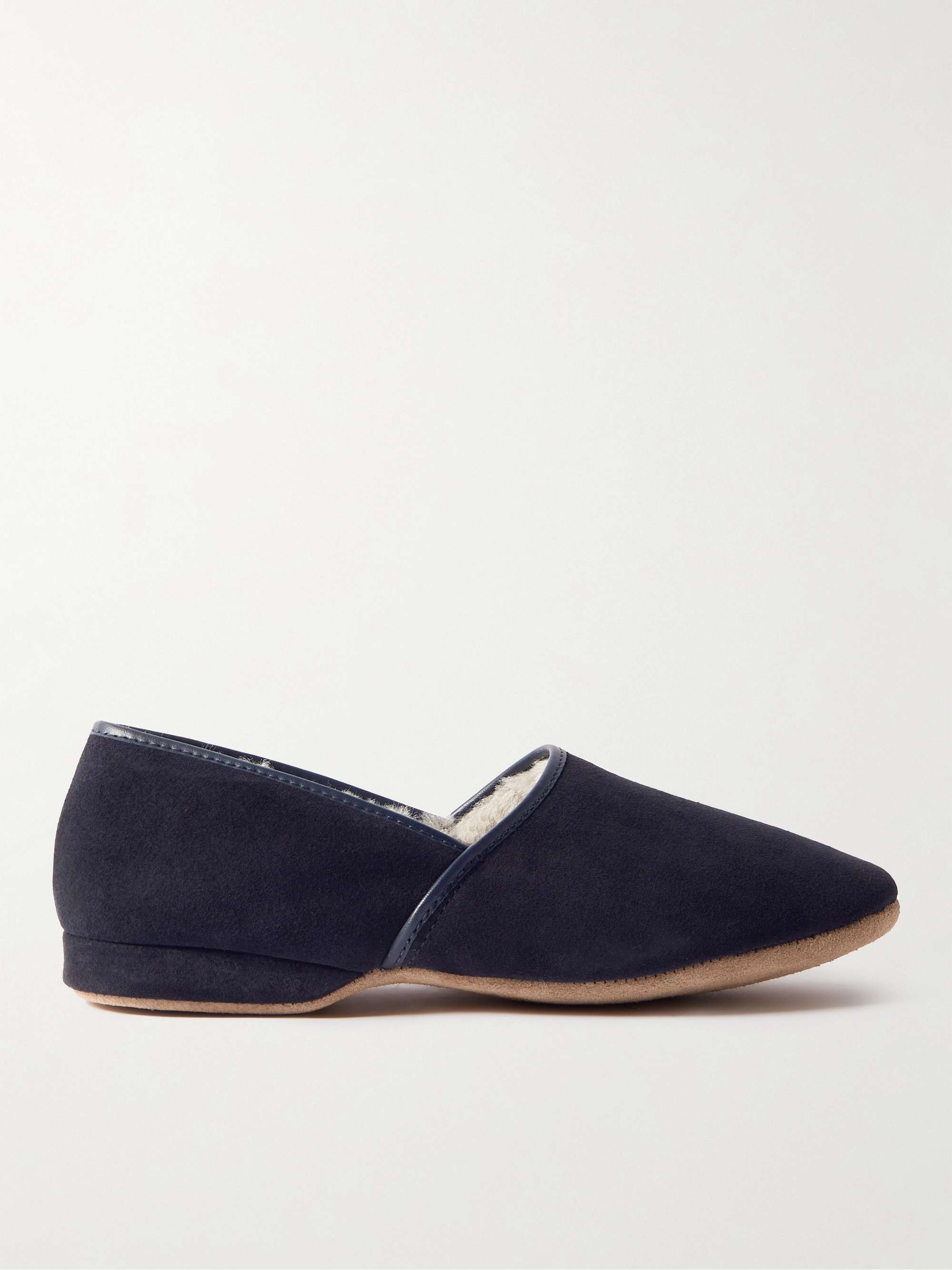 Crawford Leather-Trimmed Shearling-Lined Suede Slippers