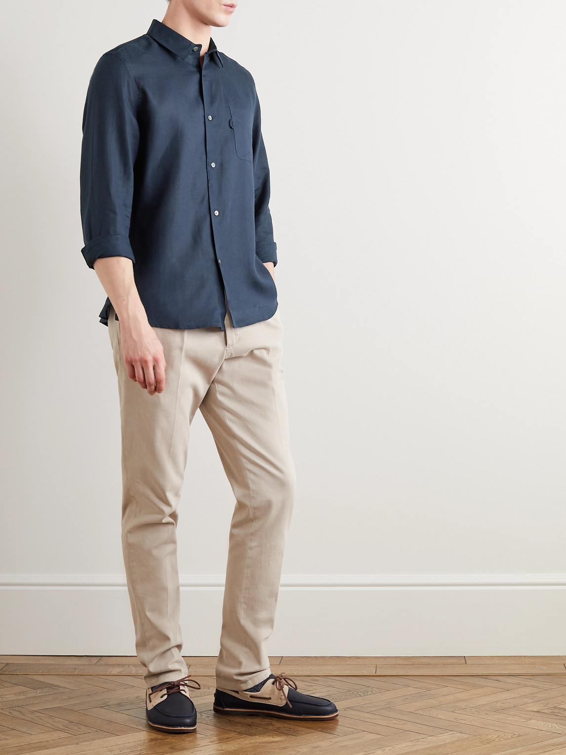 Shop Derek Rose Monaco Linen Shirt In Blue