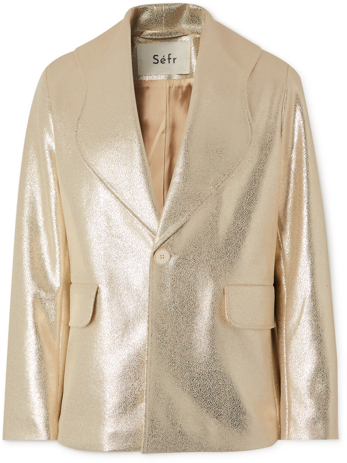 SÉFR PEACE SHAWL-COLLAR METALLIC FAUX LEATHER BLAZER