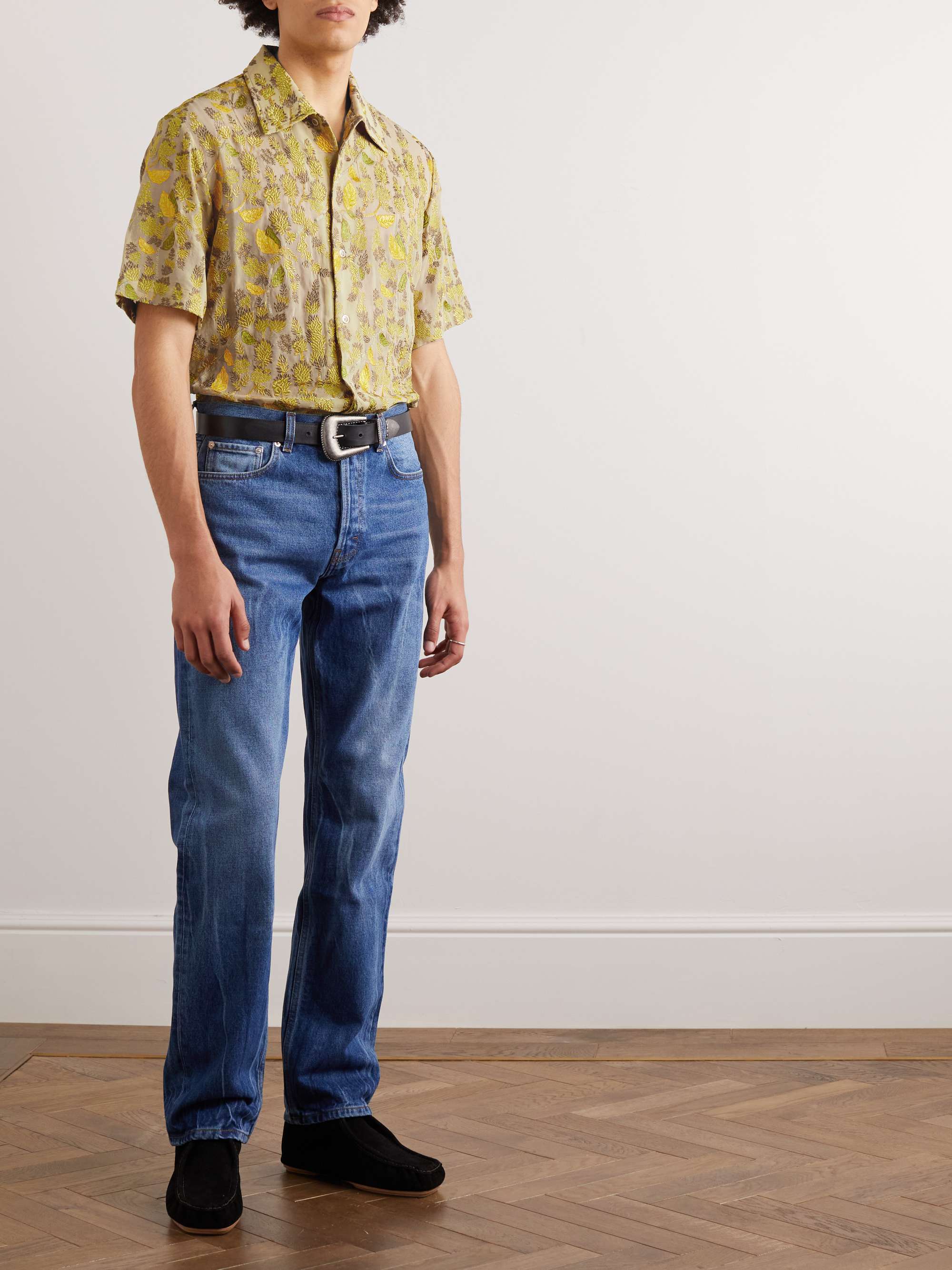 SÉFR Ruffled Stretch-Mesh Shirt