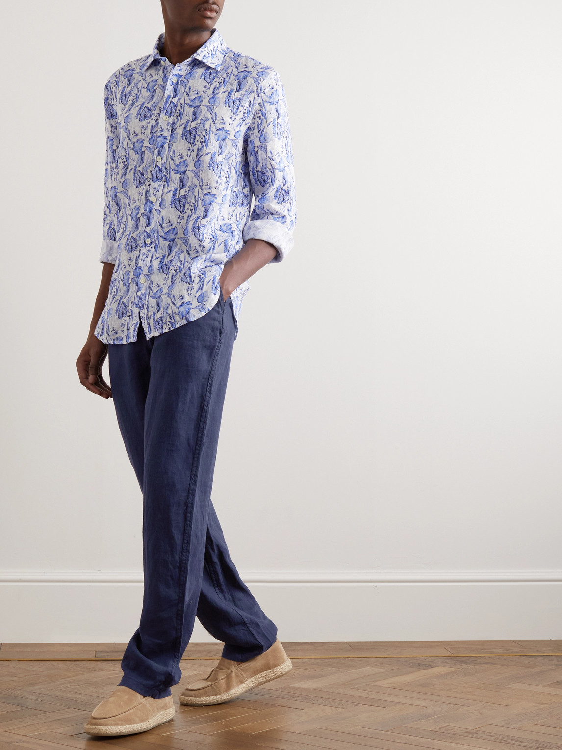 Shop Vilebrequin Pacha Straight-leg Linen Drawstring Trousers In Blue