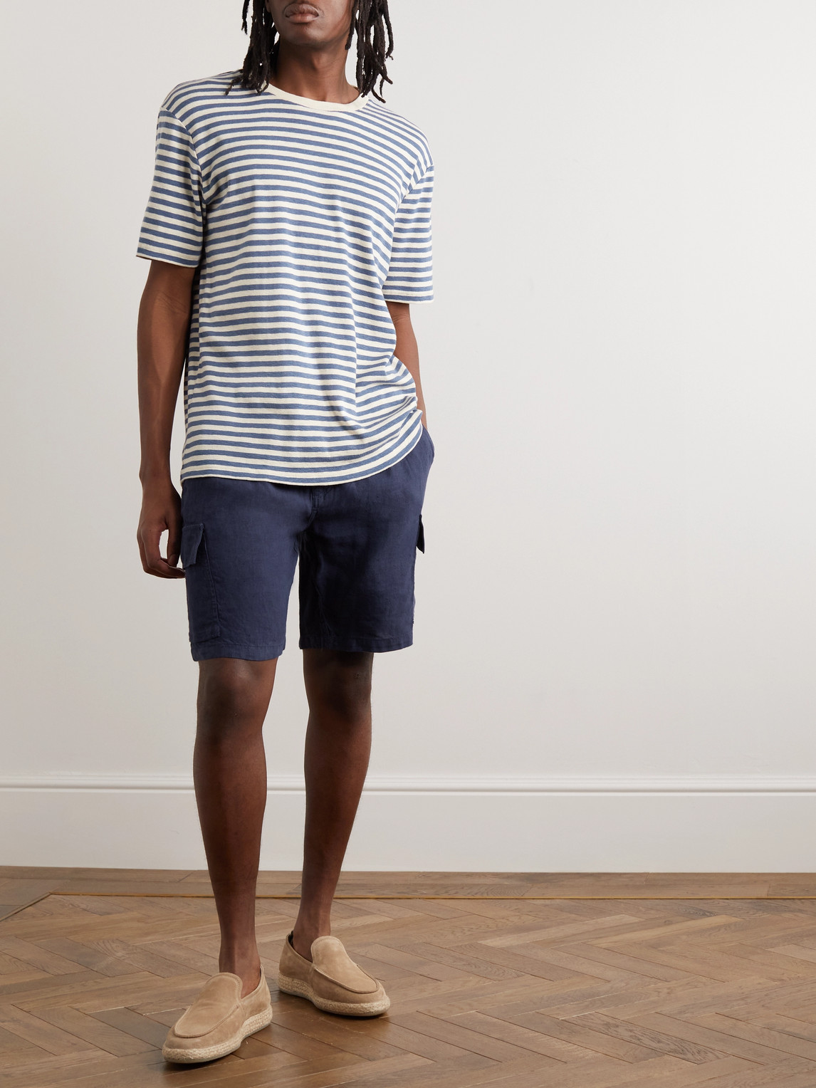 Shop Vilebrequin Straight-leg Linen Drawstring Cargo Shorts In Blue