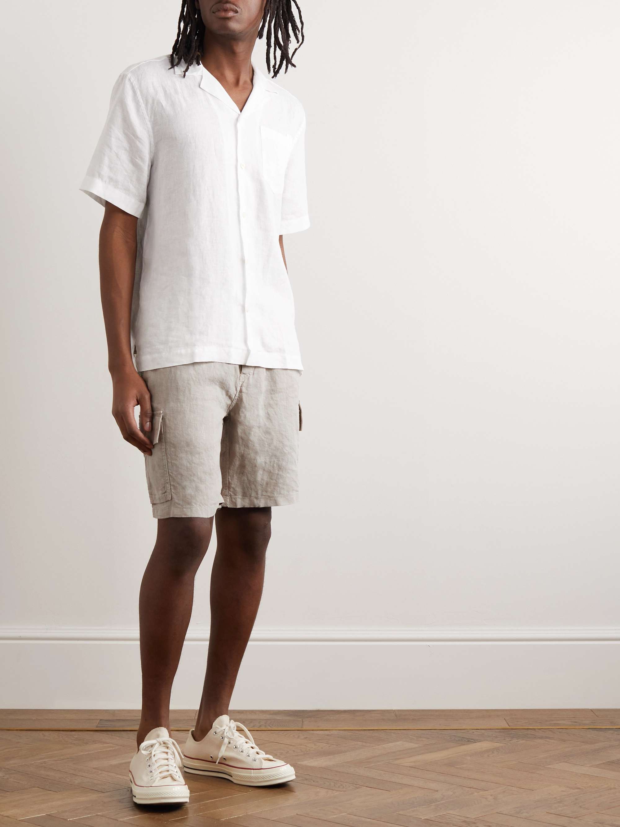 Straight-Leg Linen Drawstring Cargo Shorts