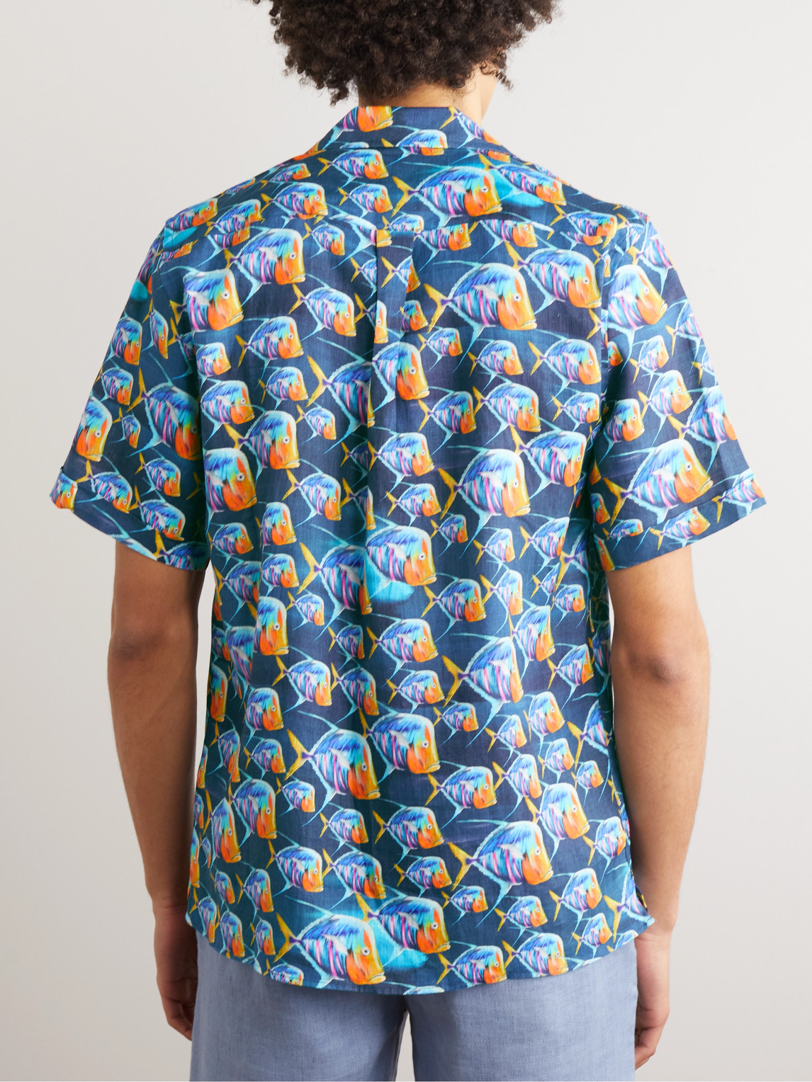 Shop Vilebrequin Charli Camp-collar Printed Linen Shirt In Blue