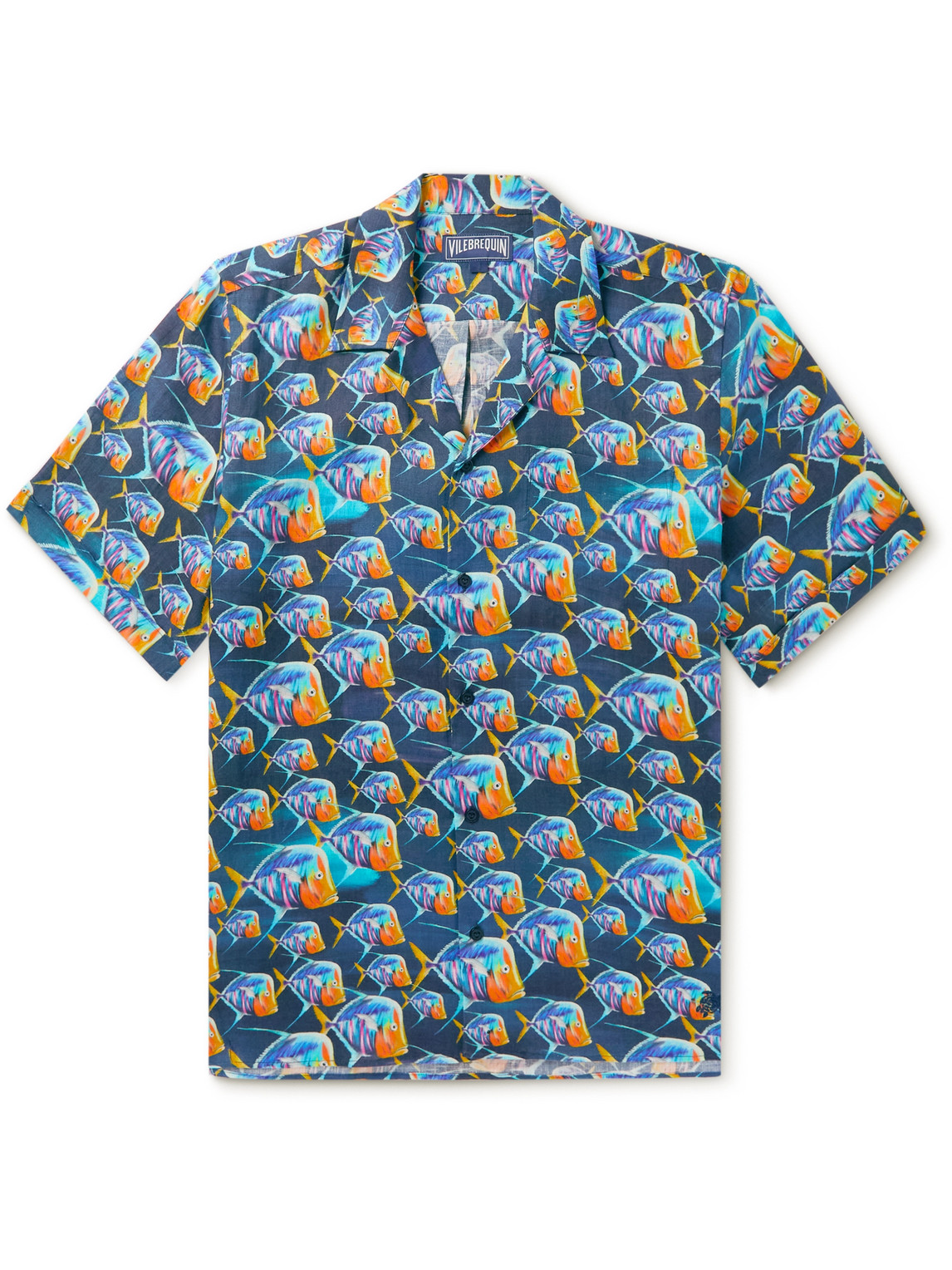 Shop Vilebrequin Charli Camp-collar Printed Linen Shirt In Blue
