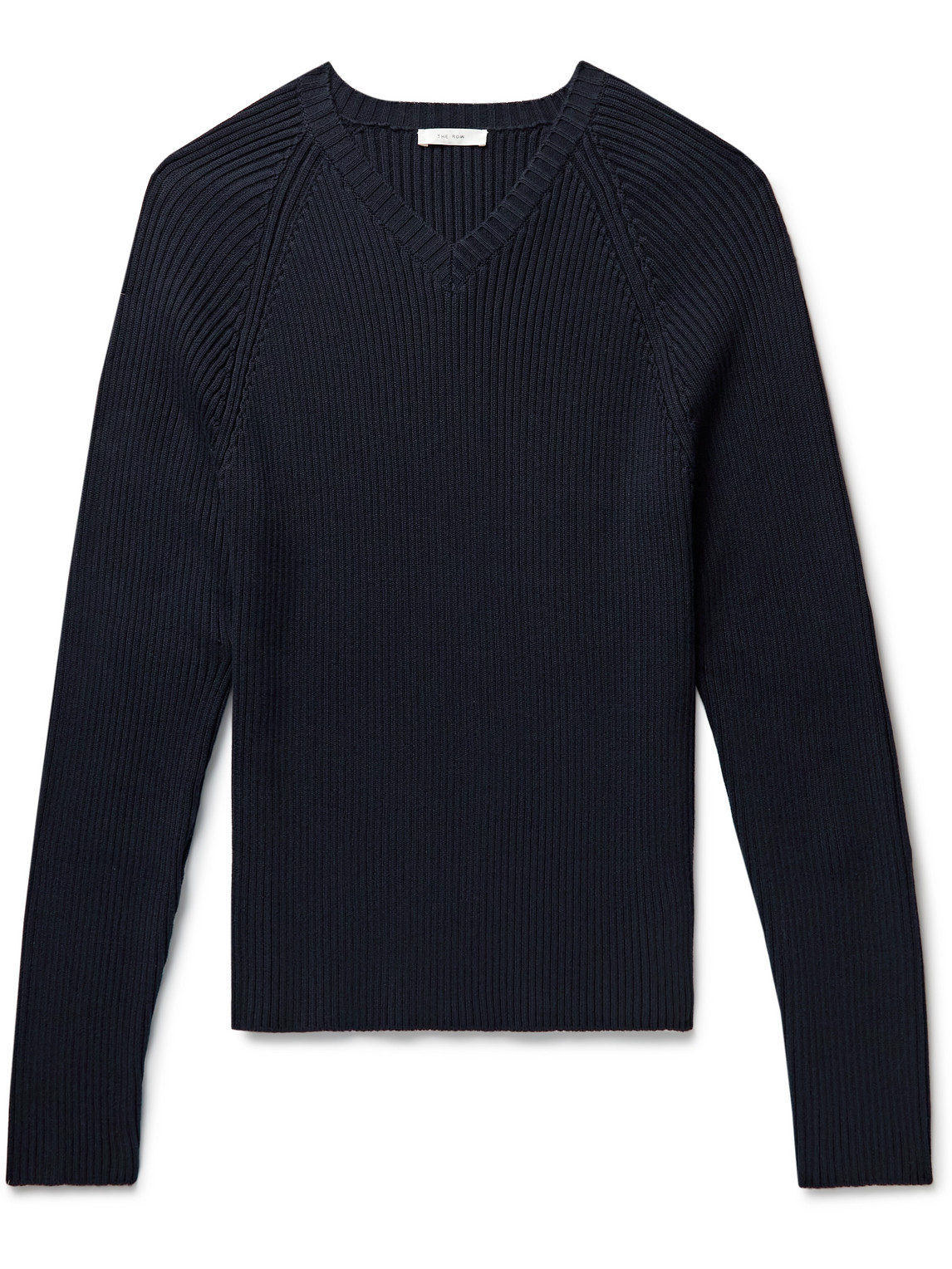 The Row Tomas Slim-fit Ribbed Cotton Sweater In Blue
