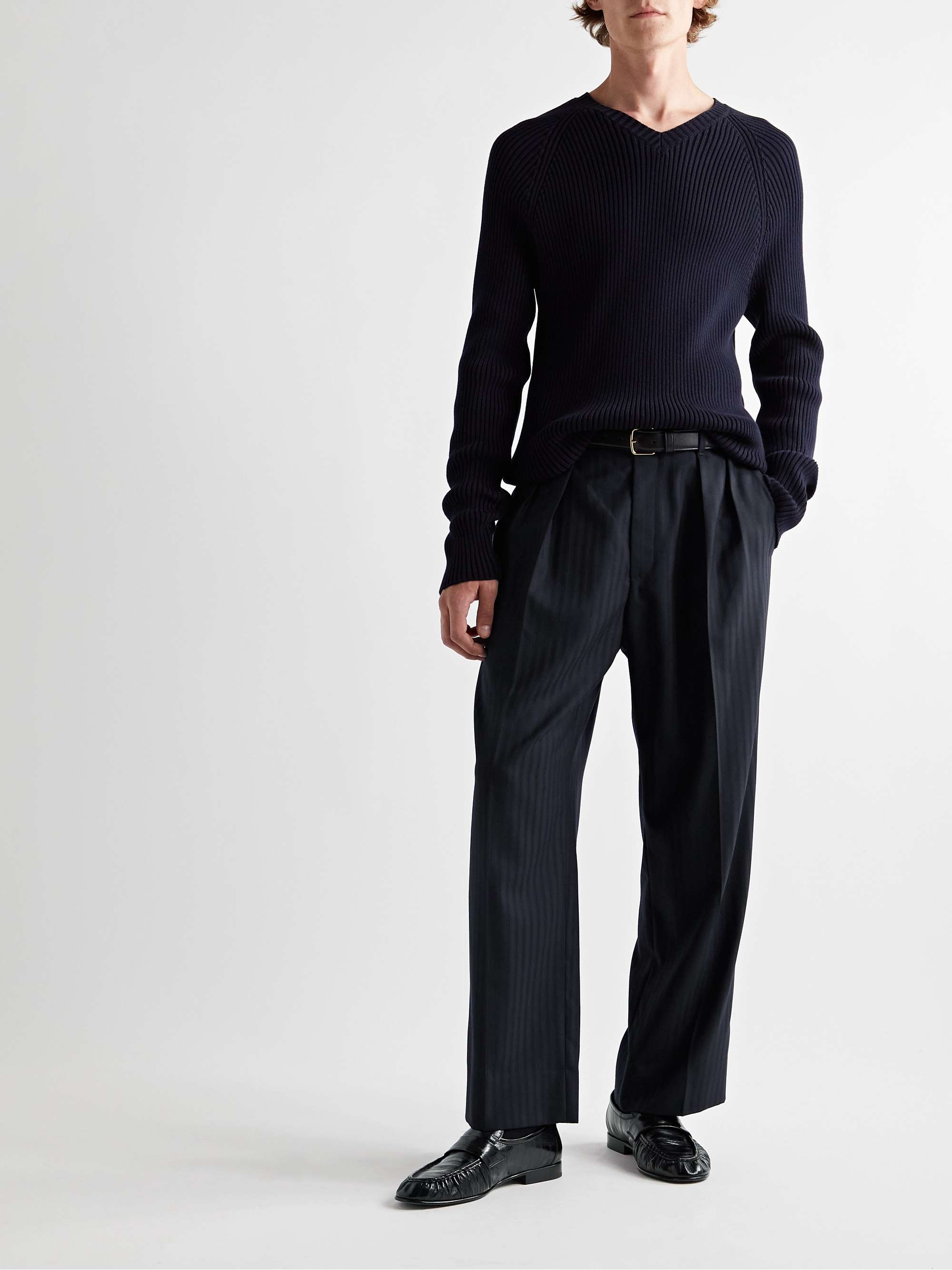 THE ROW Carl WideLeg Pleated WoolJacquard Trousers for Men MR PORTER