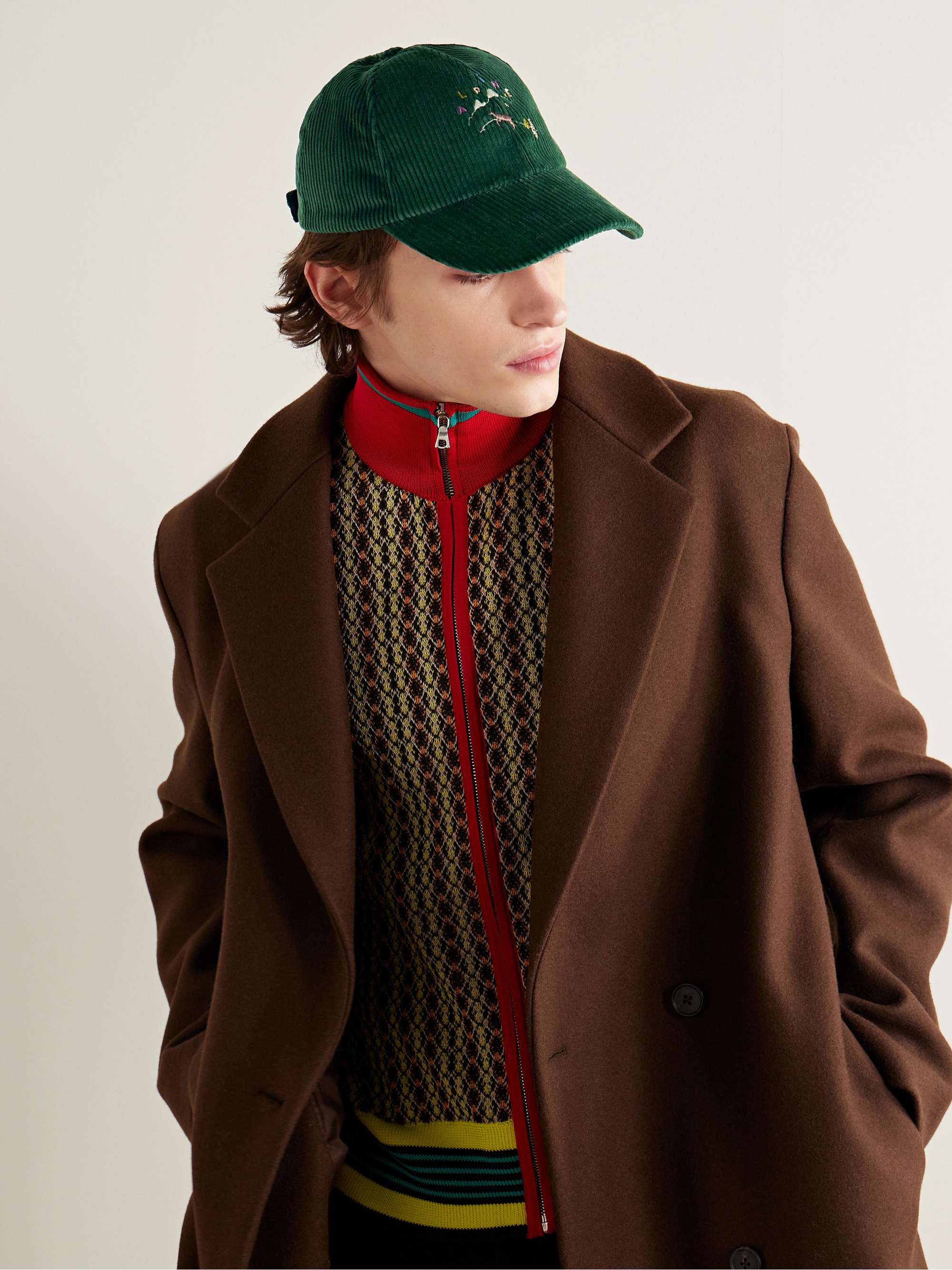 DE BONNE FACTURE Embroidered Cotton-Corduroy Baseball Cap