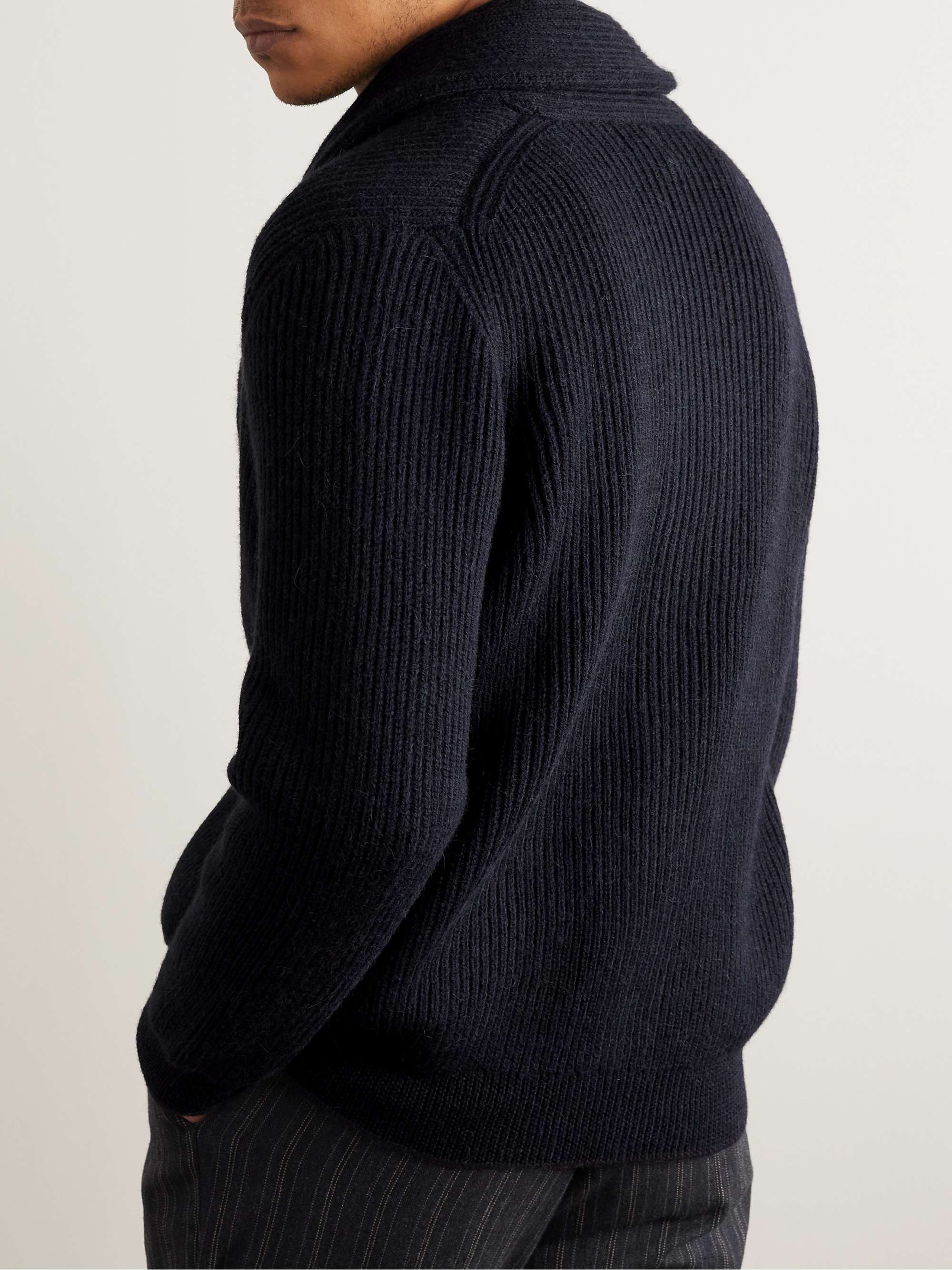 Shawl-Collar Ribbed Alpaca and Wool-Blend Cardigan Shawl-Collar Ribbed Alpaca and Wool-Blend Cardigan