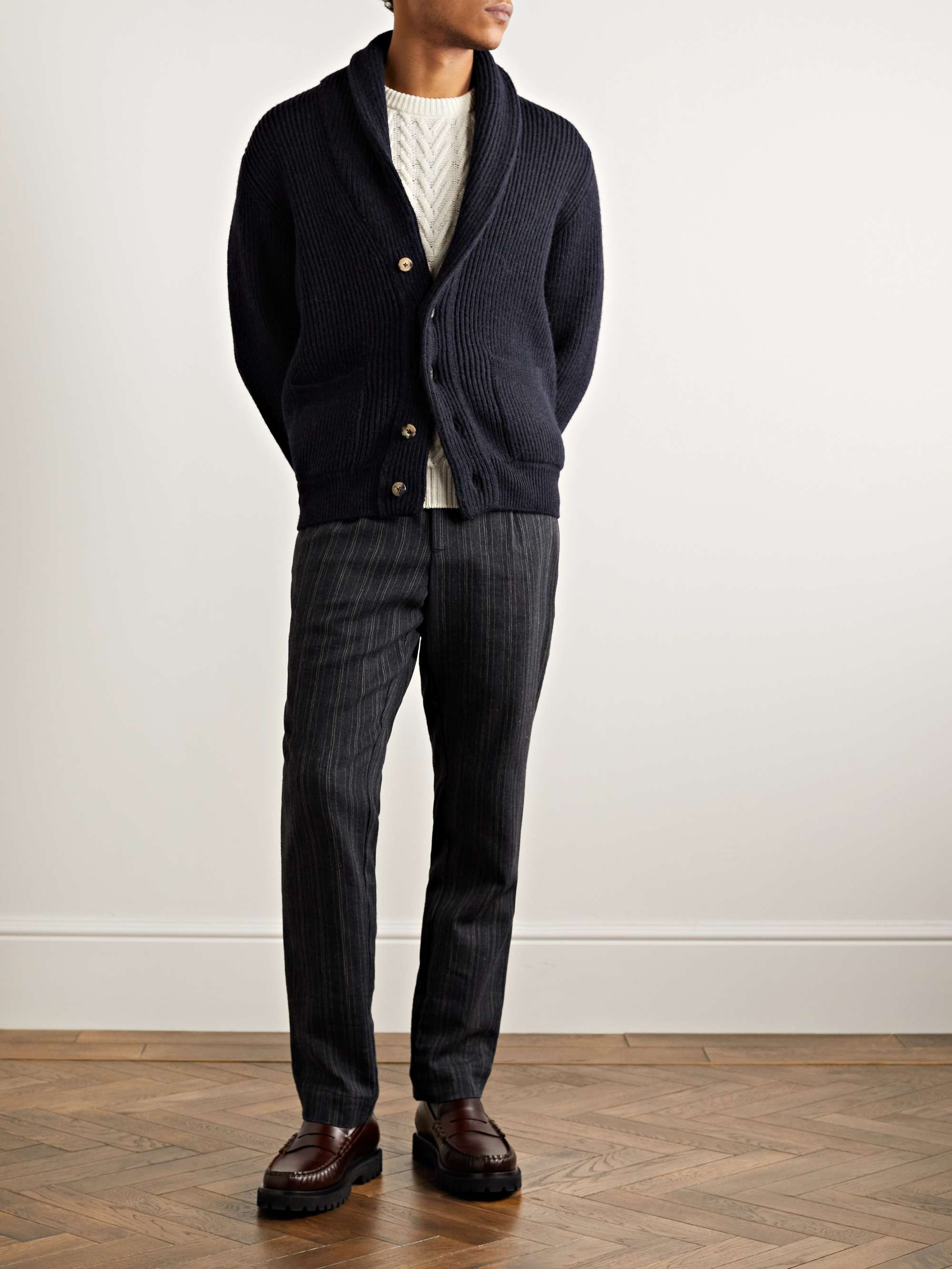 Shawl-Collar Ribbed Alpaca and Wool-Blend Cardigan