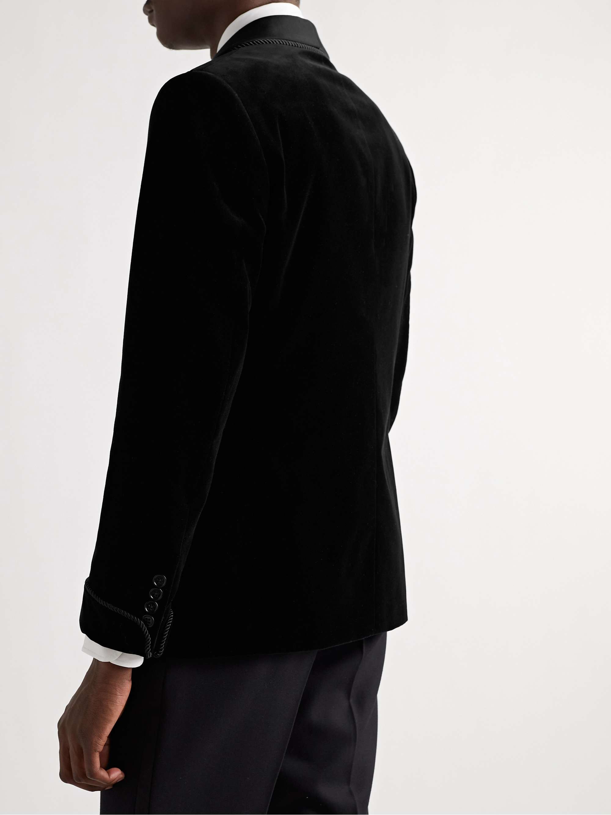 RALPH LAUREN PURPLE LABEL Astaire Shawl-Collar Satin-Trimmed Cotton-Velvet Tuxedo Jacket