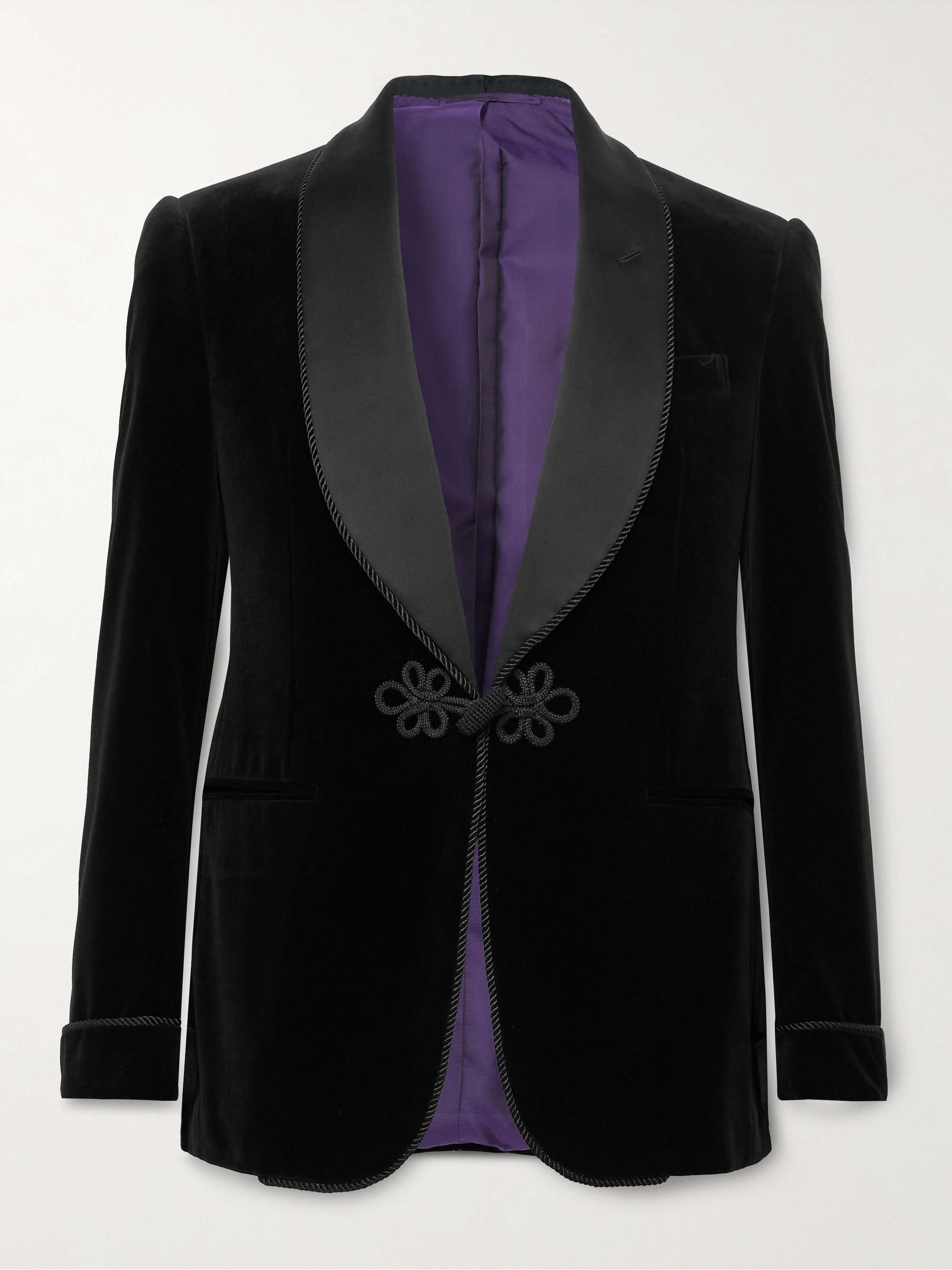 RALPH LAUREN PURPLE LABEL Astaire Shawl-Collar Satin-Trimmed Cotton-Velvet Tuxedo Jacket
