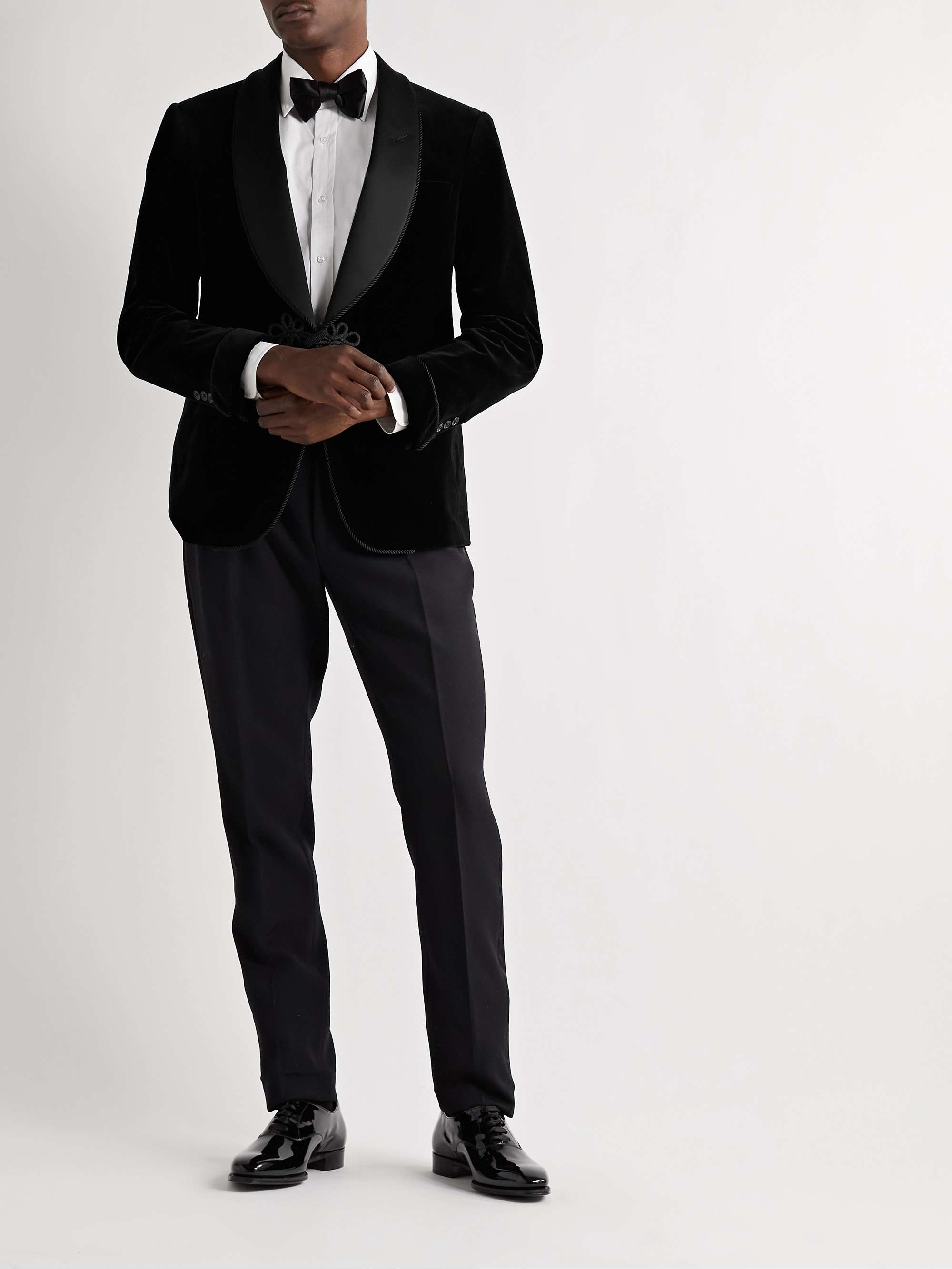 RALPH LAUREN PURPLE LABEL Astaire Shawl-Collar Satin-Trimmed Cotton-Velvet Tuxedo Jacket
