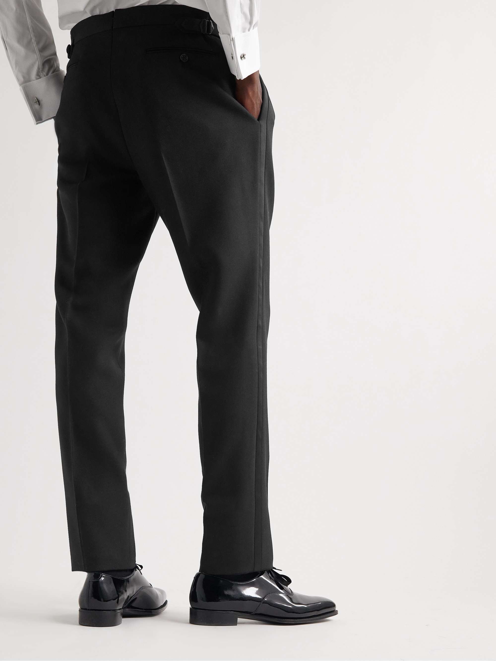 RALPH LAUREN PURPLE LABEL Gregory Straight-Leg Pleated Wool-Barathea Tuxedo Trousers