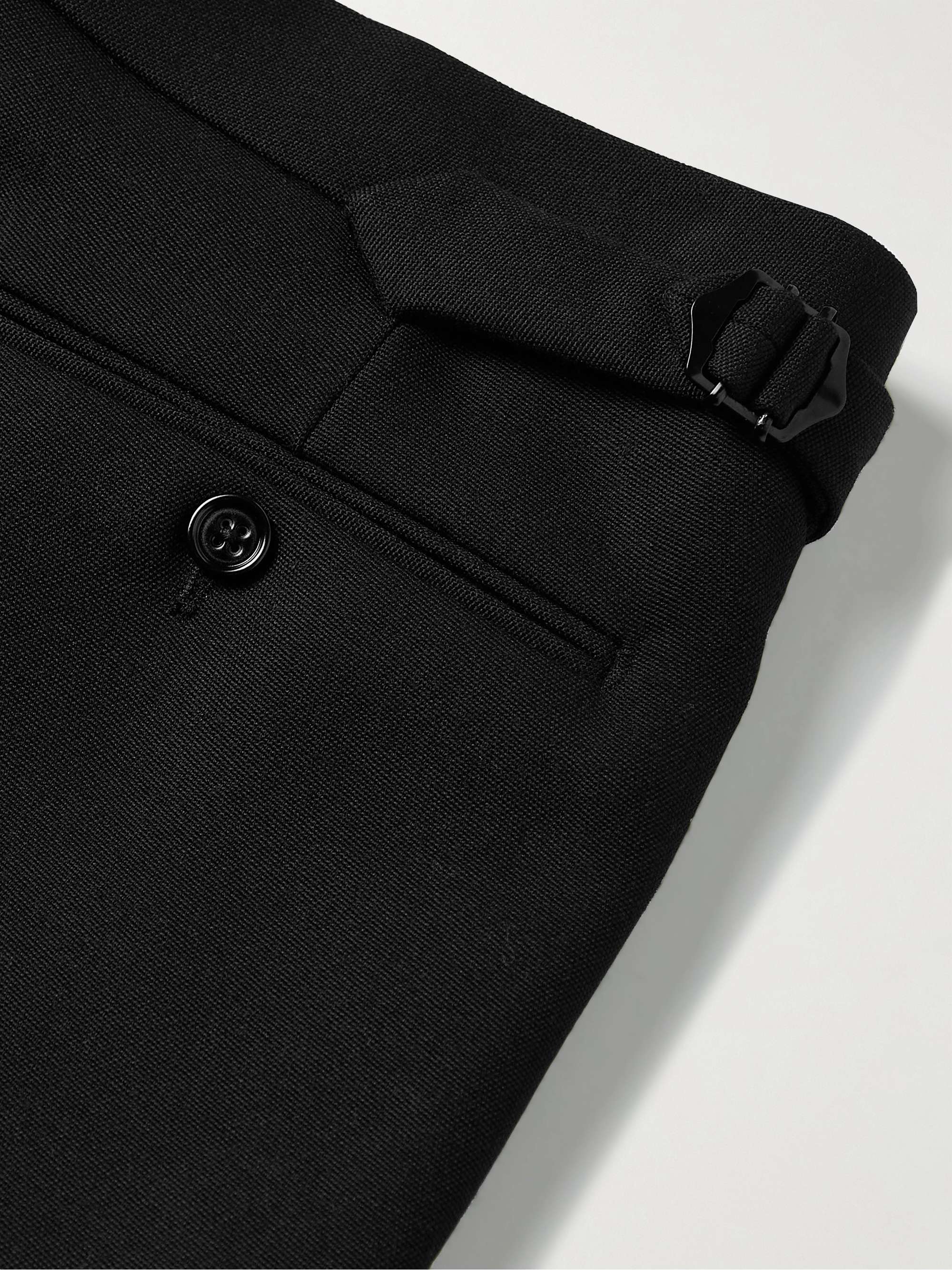 RALPH LAUREN PURPLE LABEL Gregory Straight-Leg Pleated Wool-Barathea Tuxedo Trousers