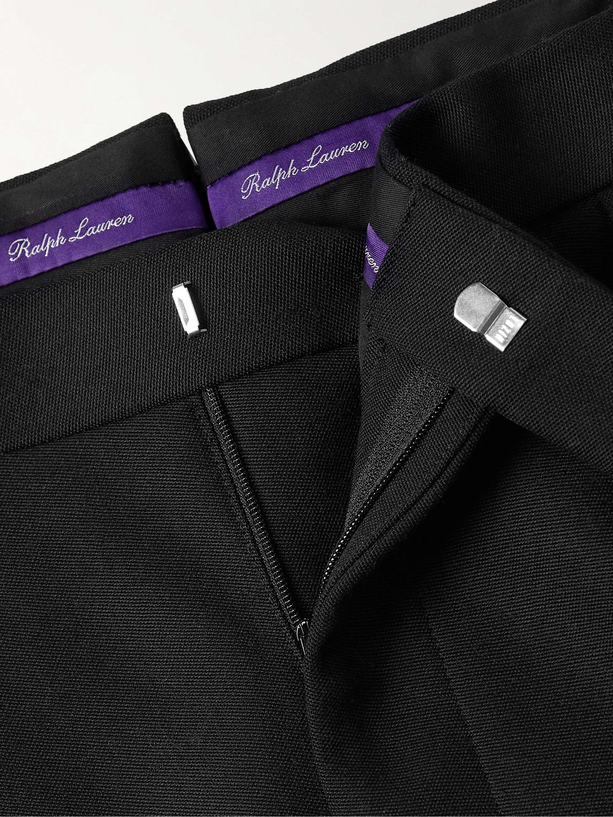 RALPH LAUREN PURPLE LABEL Gregory Straight-Leg Pleated Wool-Barathea Tuxedo Trousers