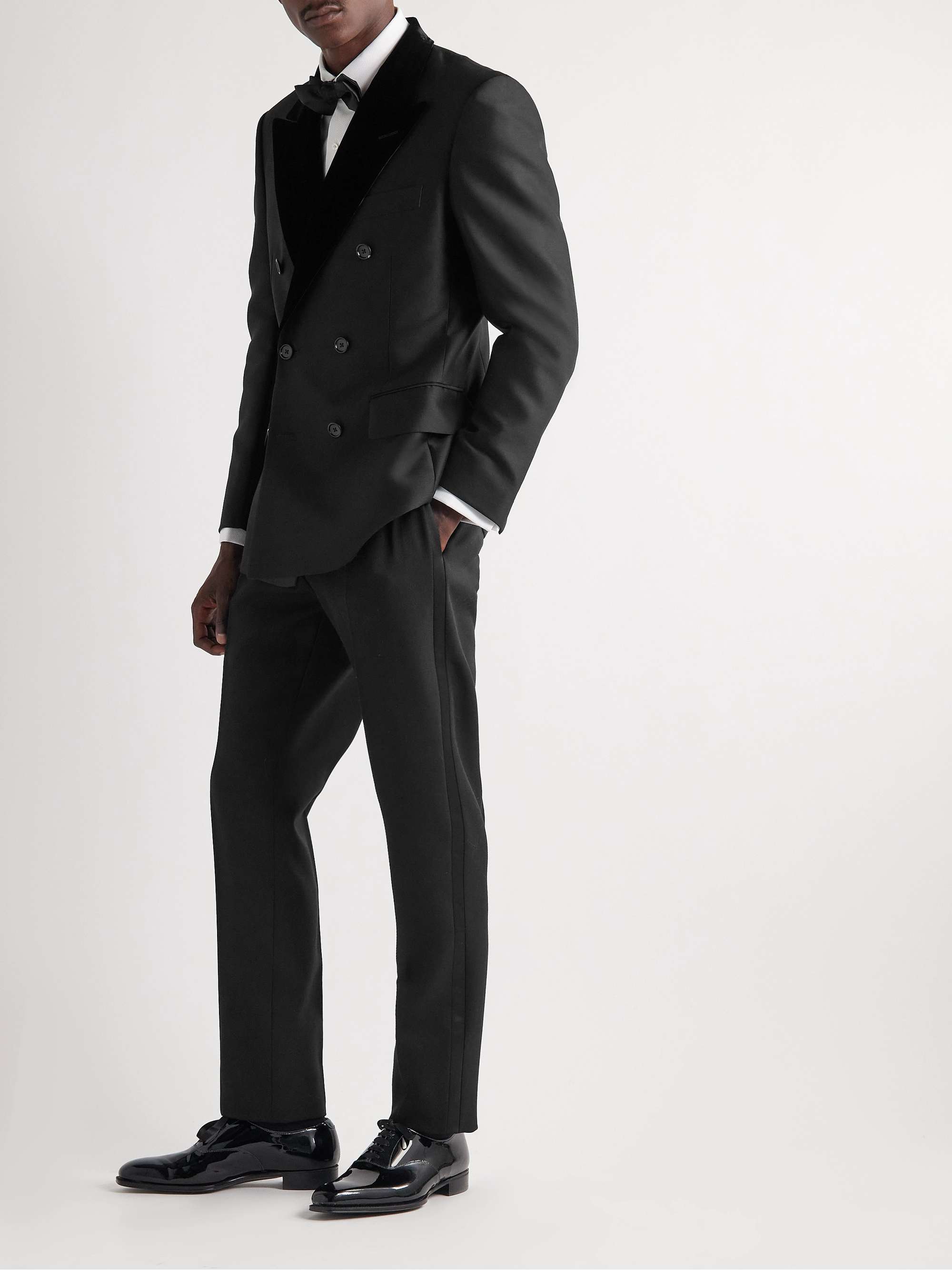 RALPH LAUREN PURPLE LABEL Gregory Straight-Leg Pleated Wool-Barathea Tuxedo Trousers