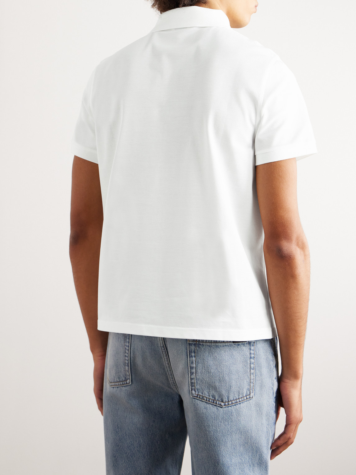 Shop Saint Laurent Monogram Logo-embroidered Cotton-piqué Polo Shirt In White