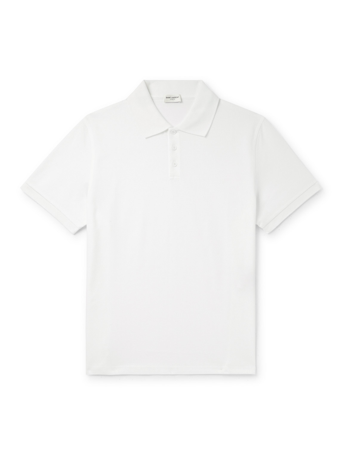 Shop Saint Laurent Monogram Logo-embroidered Cotton-piqué Polo Shirt In White