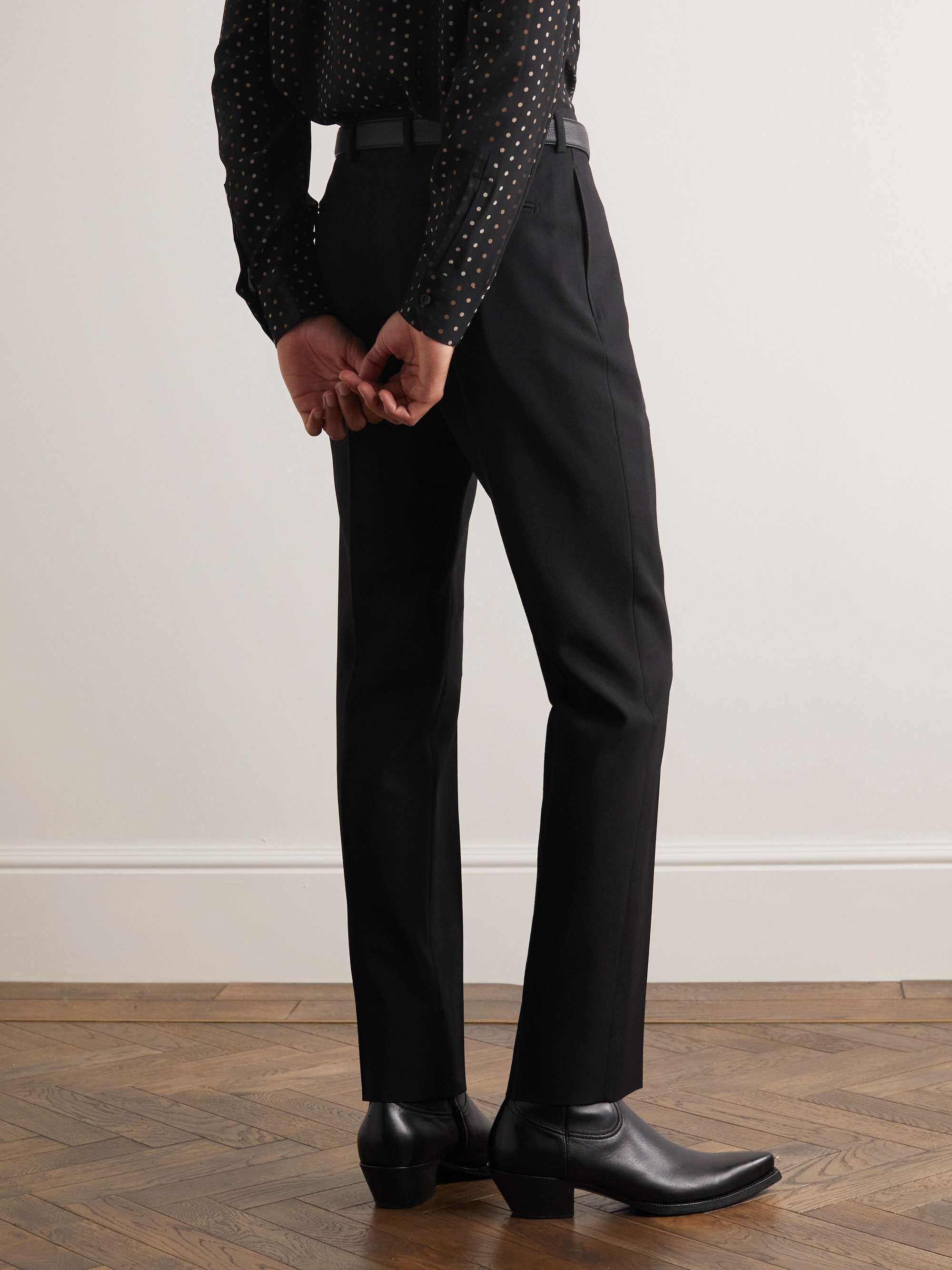 SAINT LAURENT Straight-Leg Pleated Wool-Gabardine Trousers
