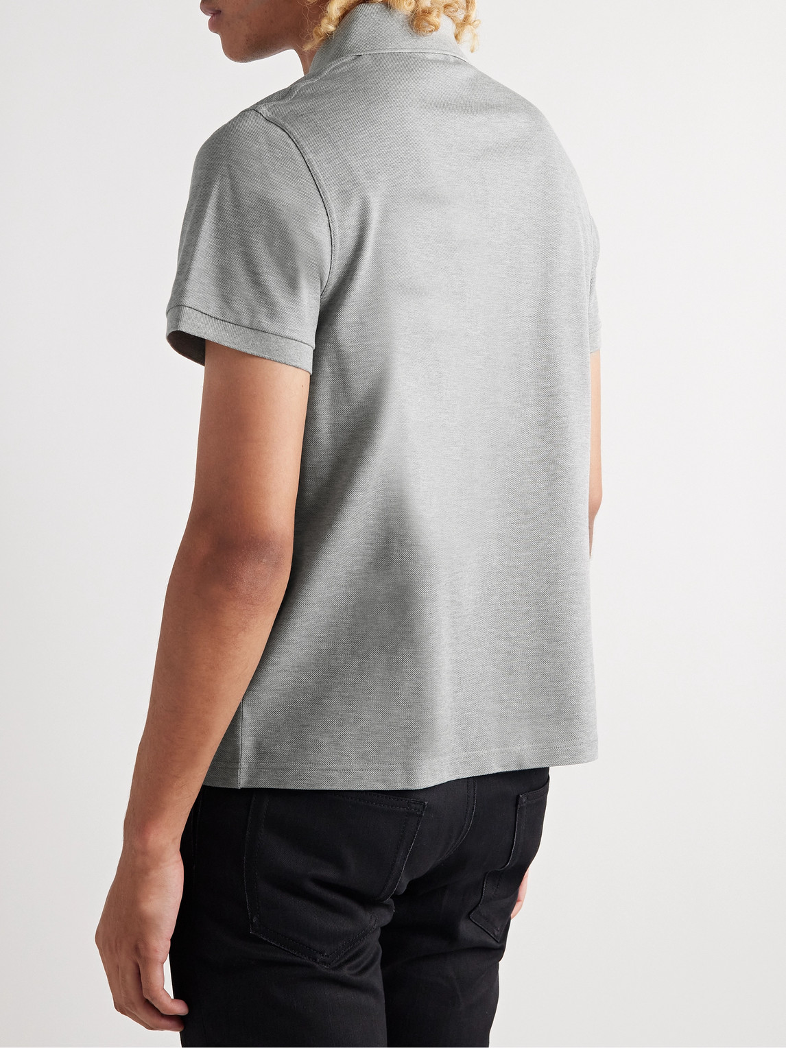 Shop Saint Laurent Cotton-piqué Polo Shirt In Gray