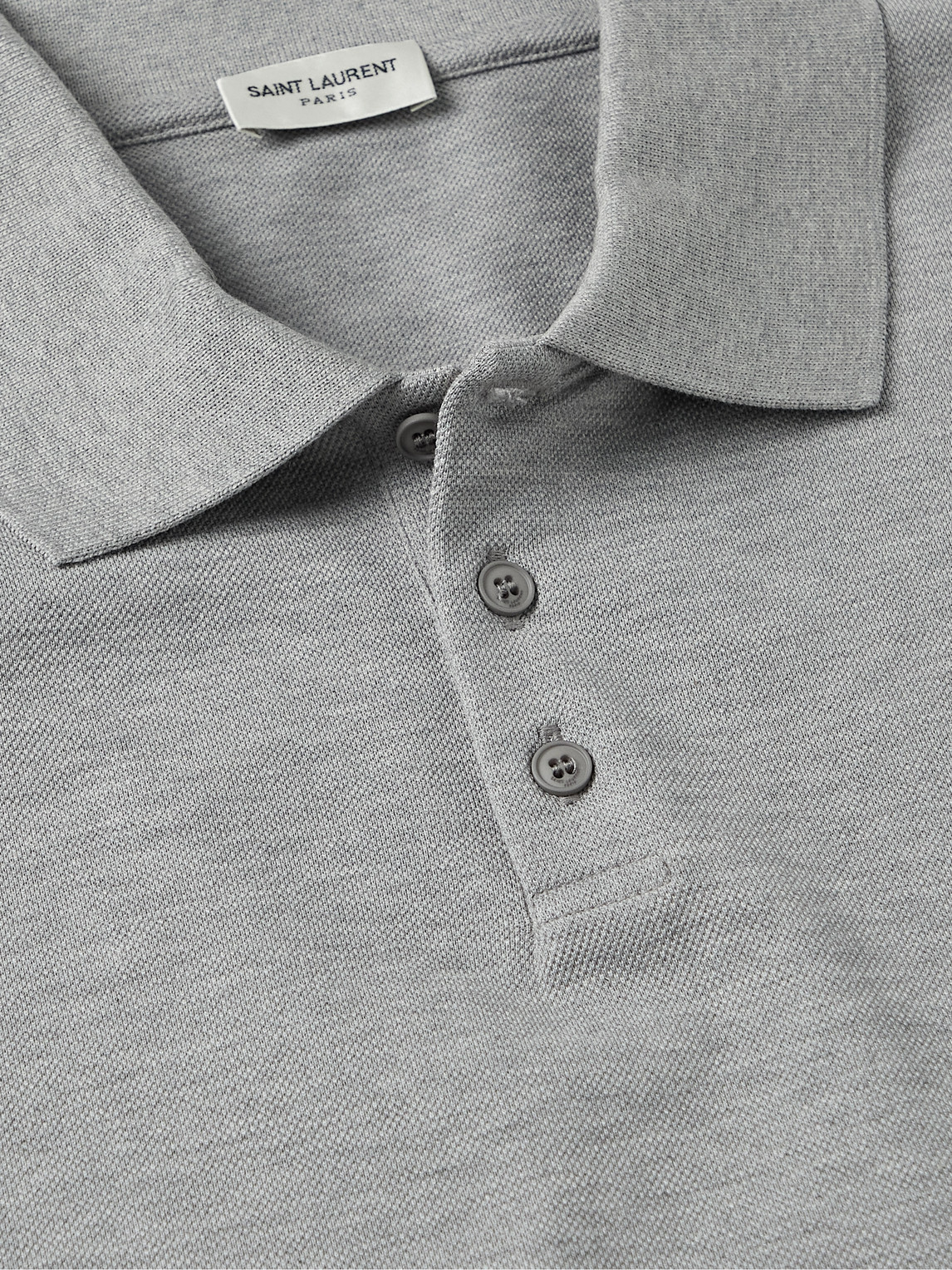 Shop Saint Laurent Cotton-piqué Polo Shirt In Gray