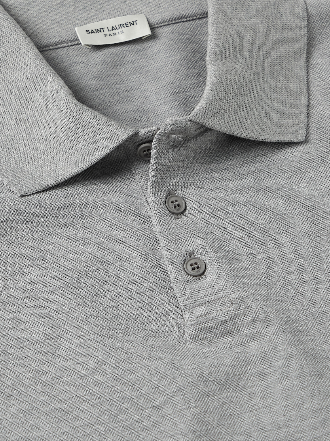 Saint Laurent Piqué-weave Polo Shirt In Gray