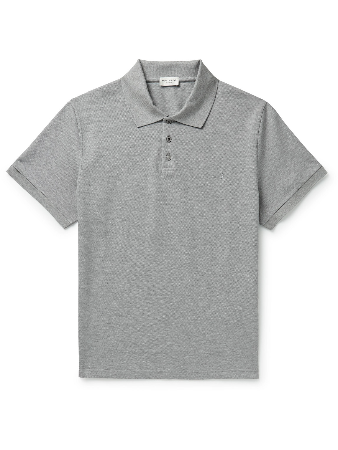 Shop Saint Laurent Cotton-piqué Polo Shirt In Gray