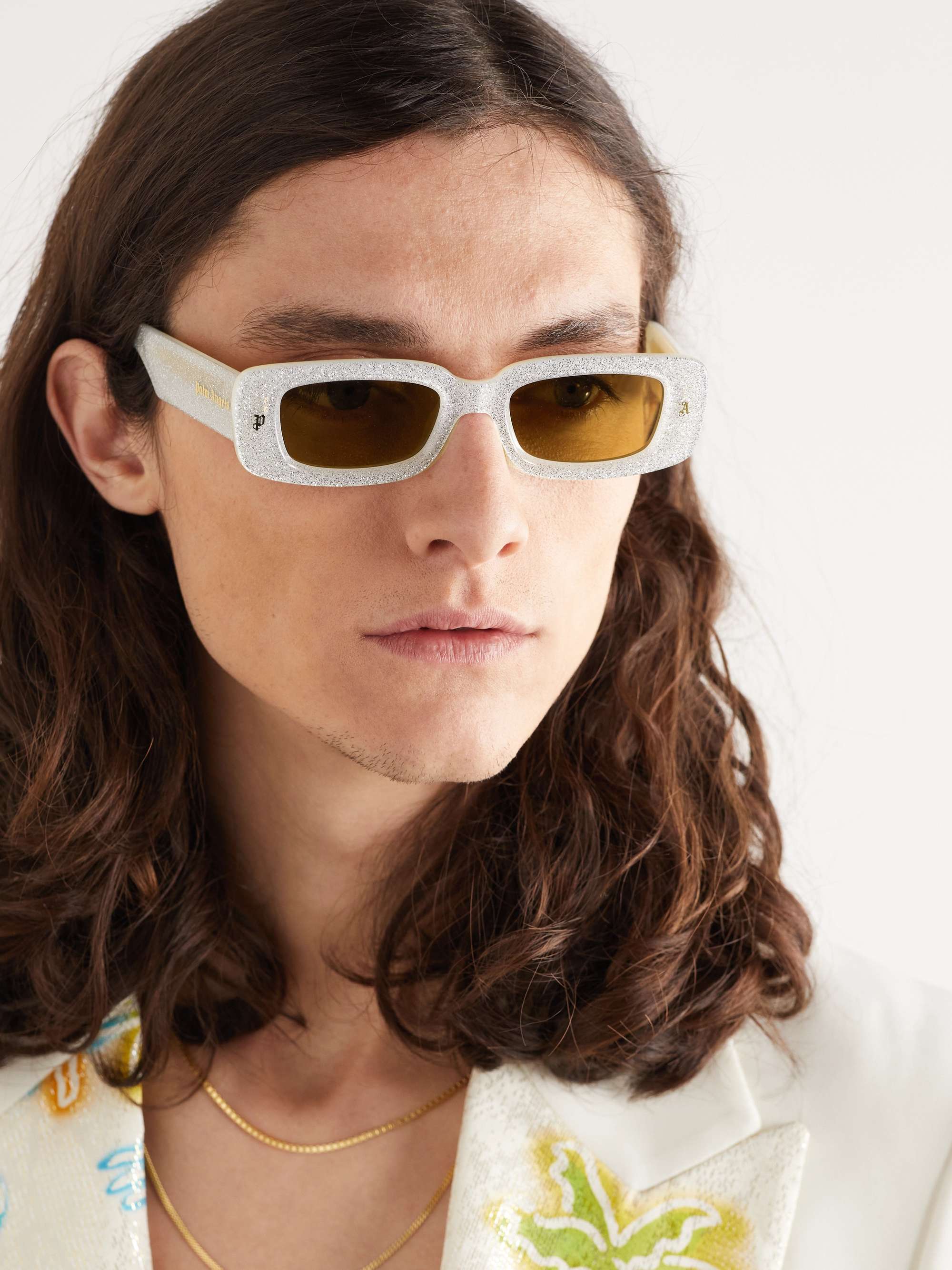 PALM ANGELS Lala Rectangular-Frame Glittered Acetate Sunglasses for Men ...