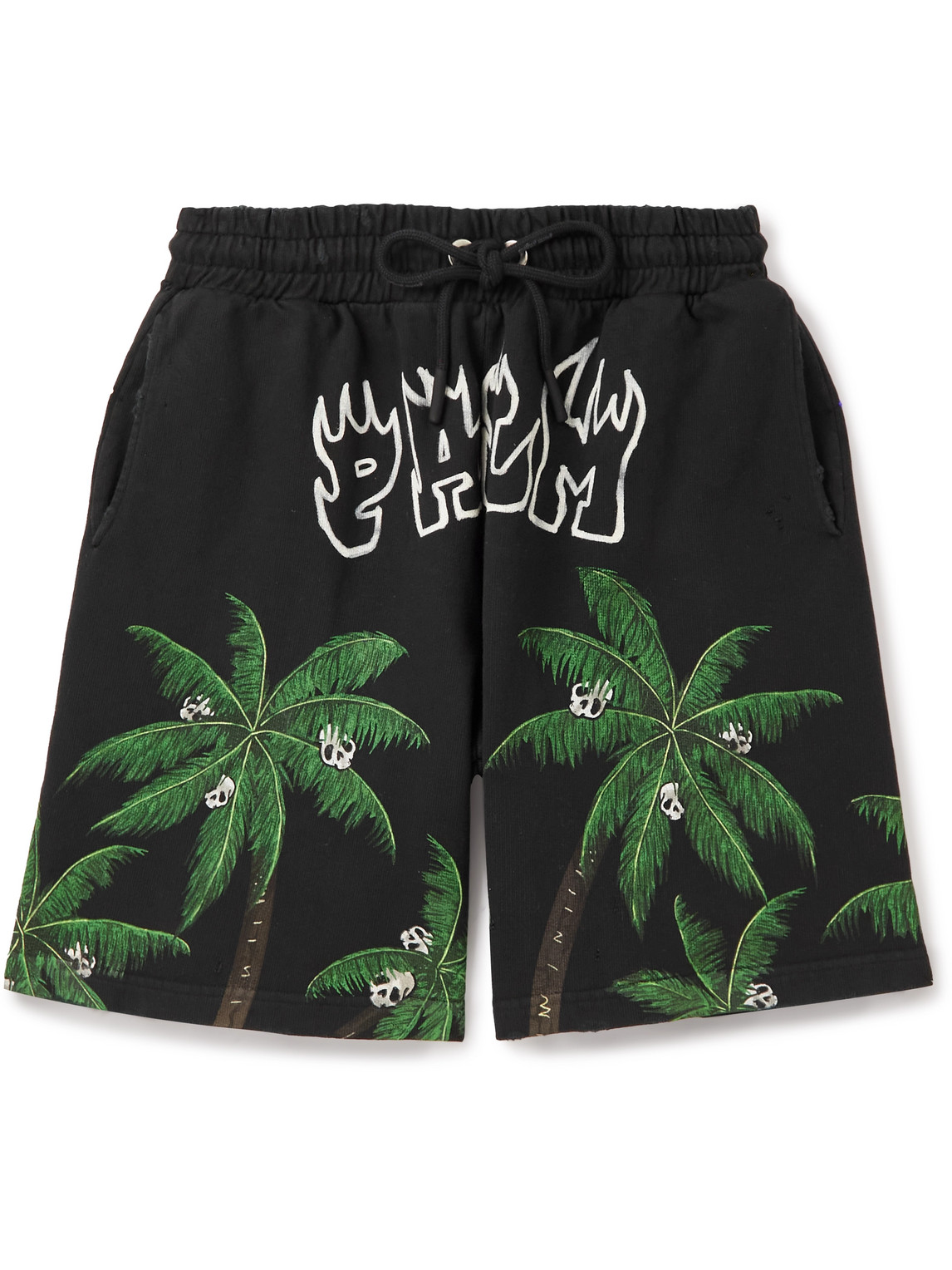 Palm Angels Straight-leg Logo-print Cotton-jersey Drawstring Shorts In Black