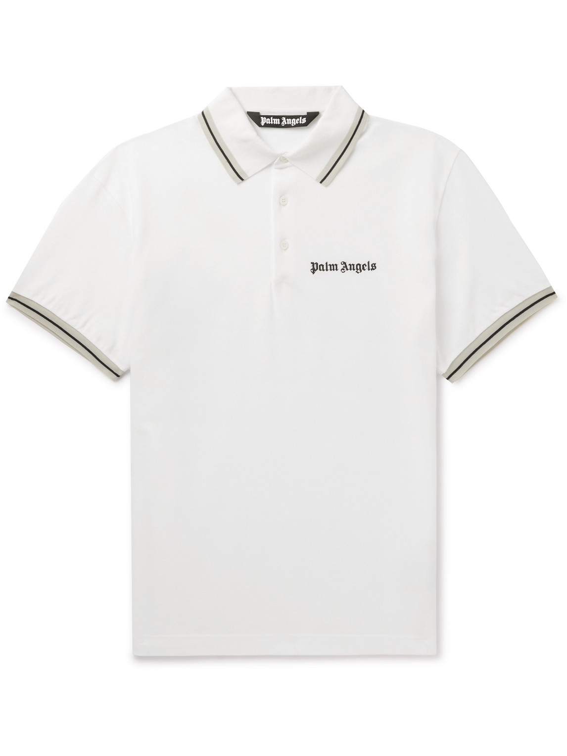 PALM ANGELS CONTRAST-TIPPED LOGO-EMBROIDERED COTTON-PIQUÉ POLO SHIRT