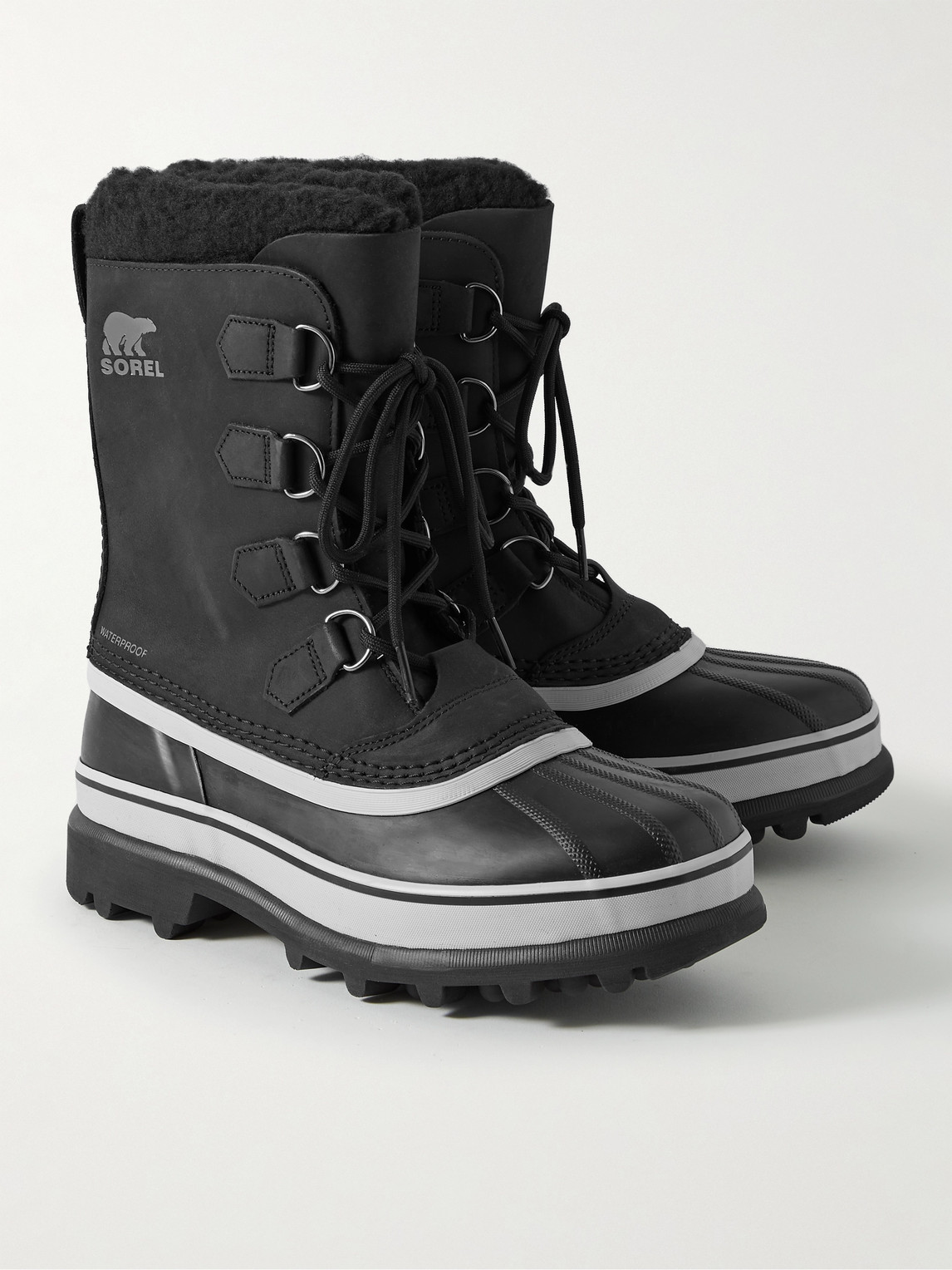 Shop Sorel Caribou™ Faux Shearling-trimmed Nubuck And Rubber Snow Boots In Black