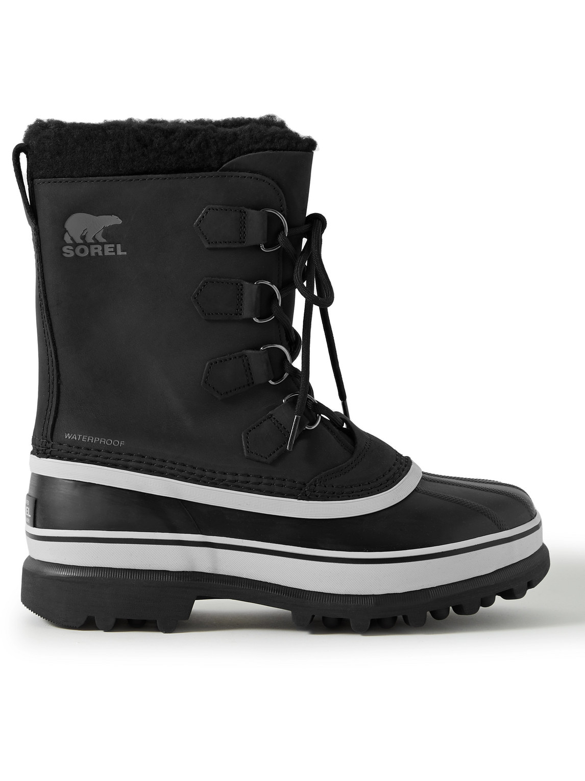Shop Sorel Caribou™ Faux Shearling-trimmed Nubuck And Rubber Snow Boots In Black