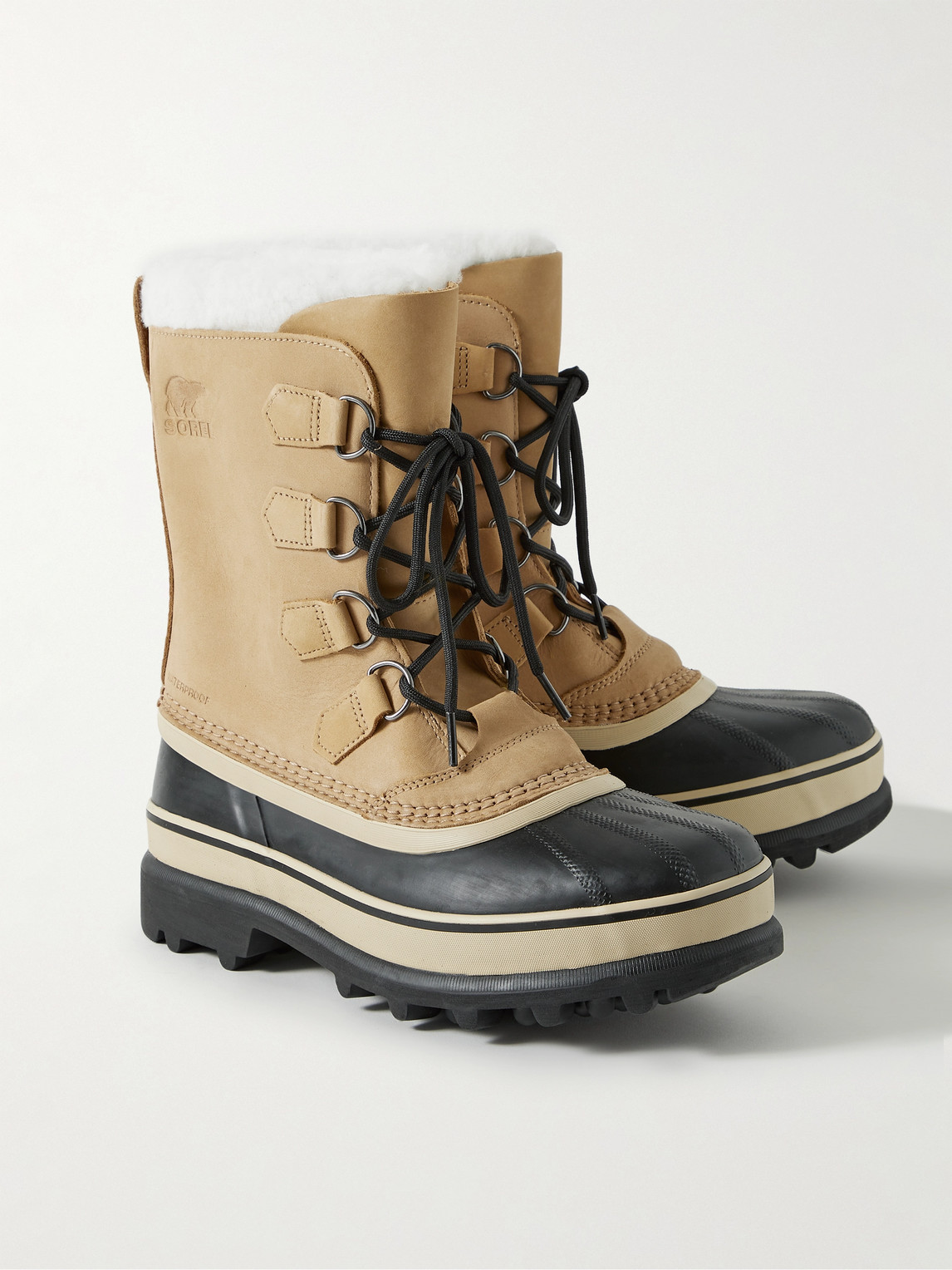 Shop Sorel Caribou™ Faux Shearling-trimmed Nubuck And Rubber Snow Boots In Brown