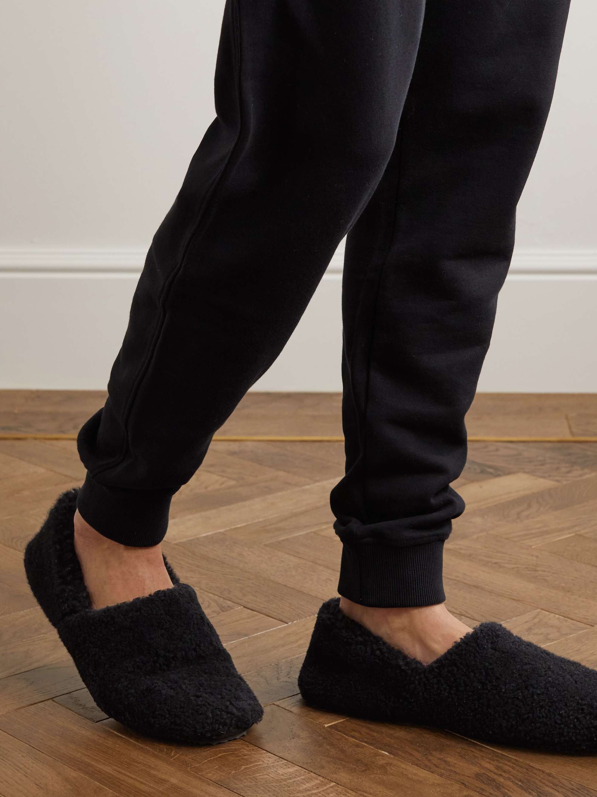 MR P. Leather-Trimmed Shearling Slippers