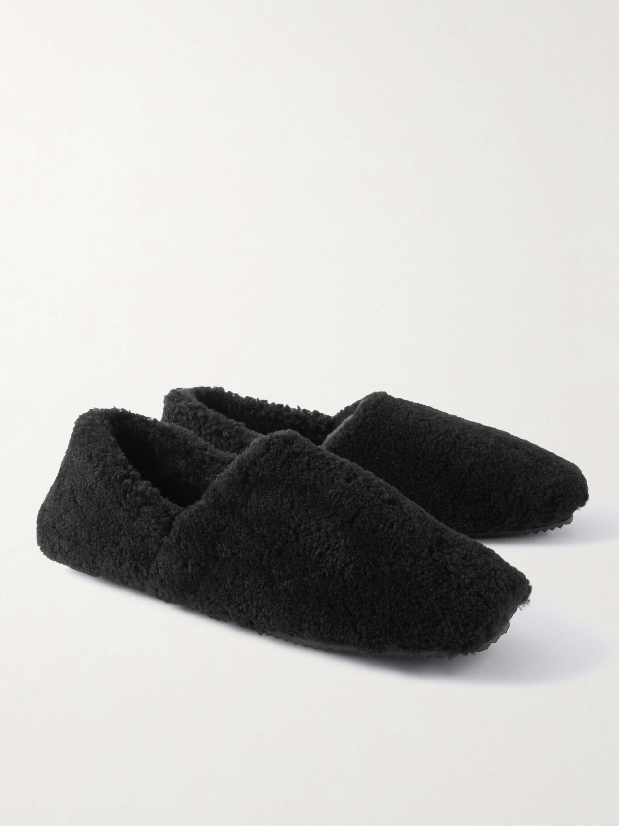 MR P. Leather-Trimmed Shearling Slippers