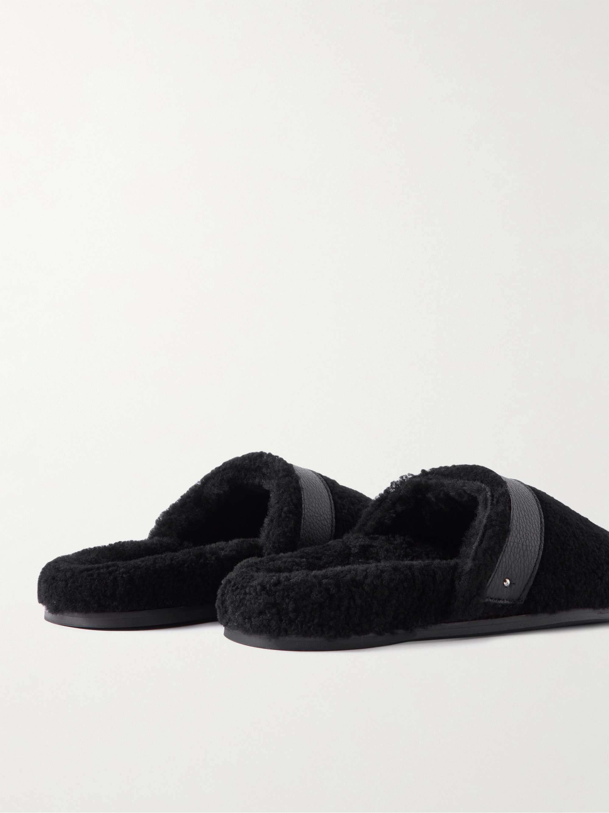 MR P. Leather-Trimmed Shearling Slippers