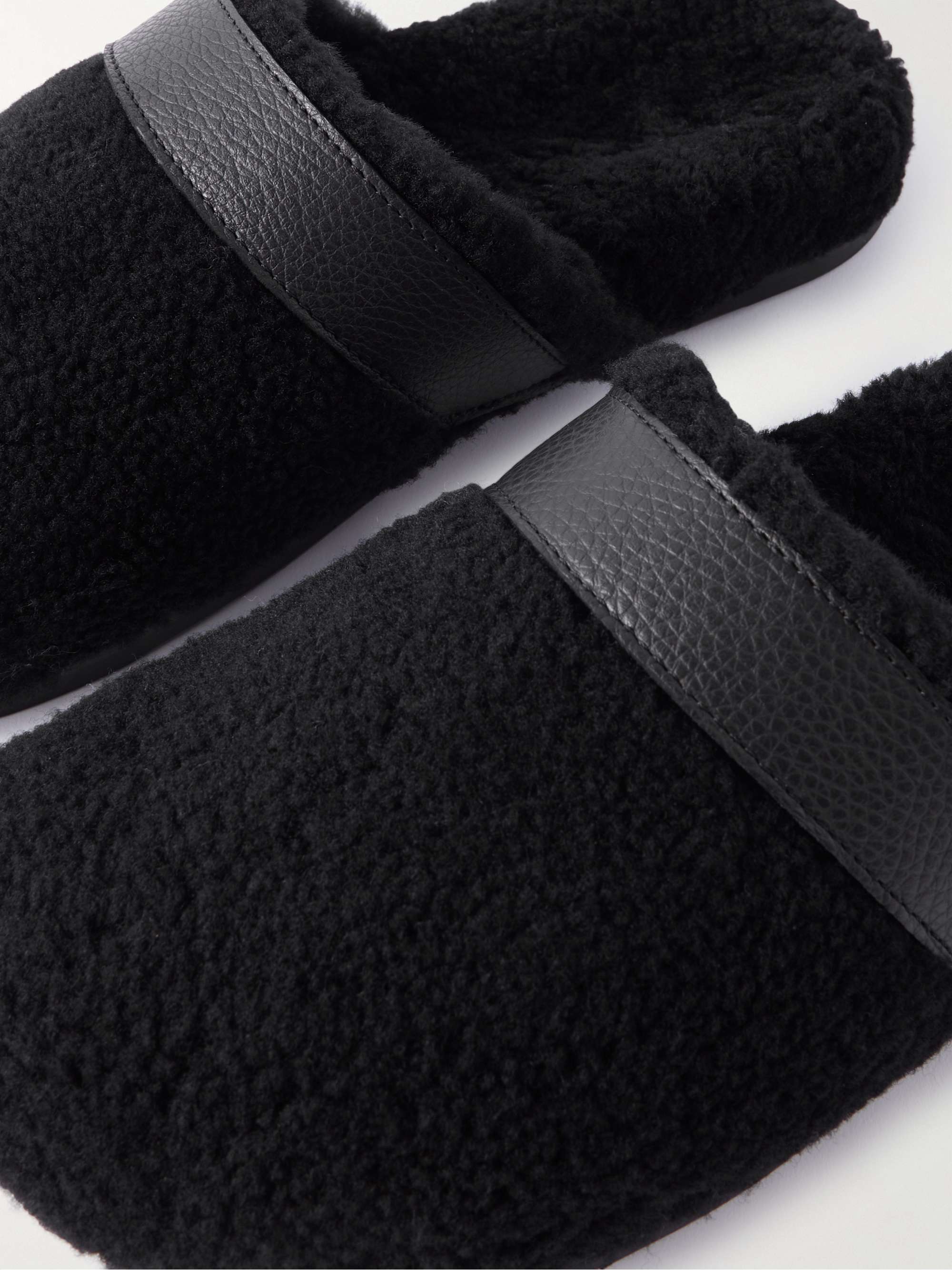 MR P. Leather-Trimmed Shearling Slippers