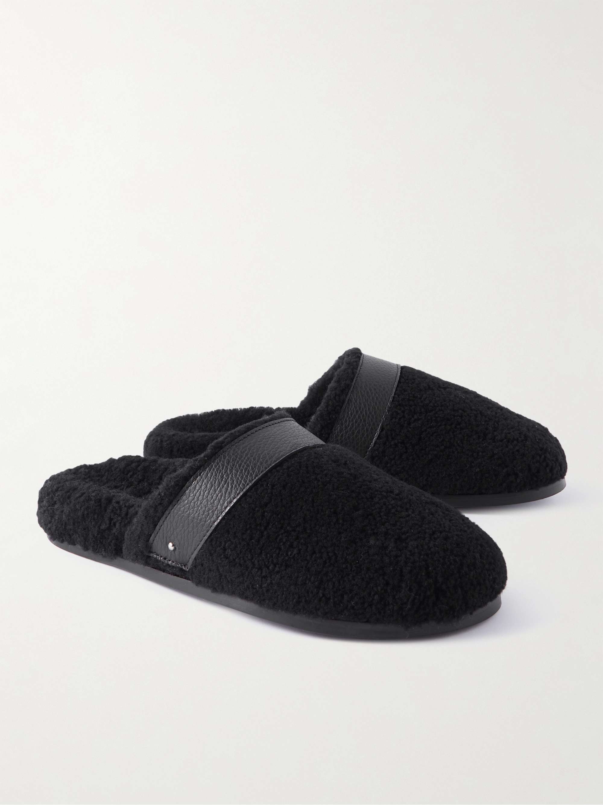 MR P. Leather-Trimmed Shearling Slippers