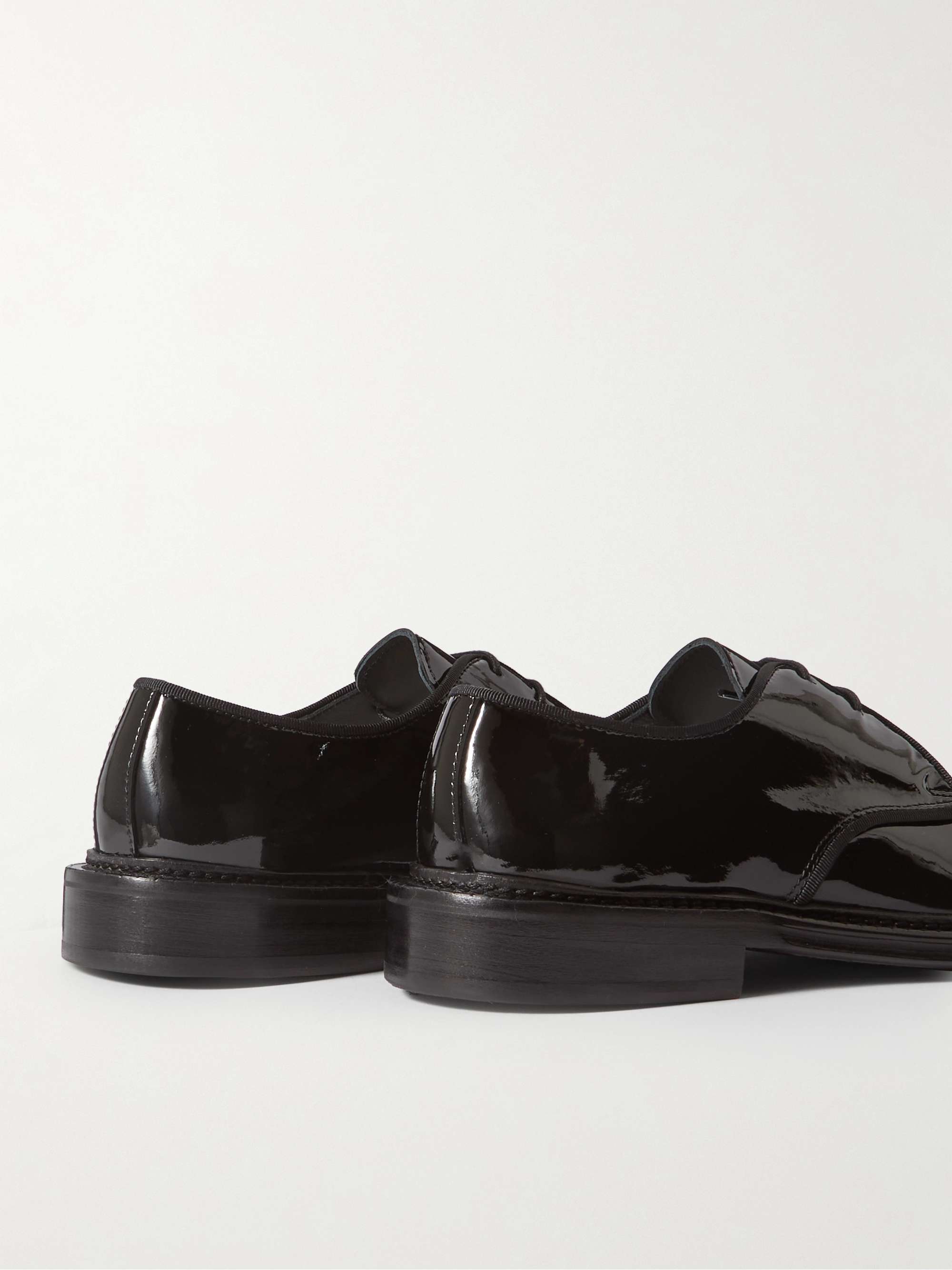 MR P. Grosgrain-Trimmed Patent-Leather Derby Shoes