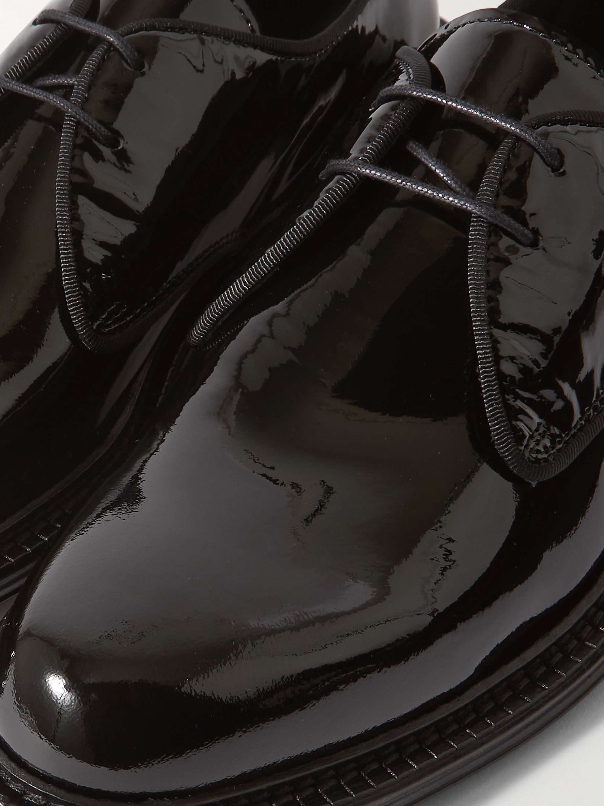MR P. Grosgrain-Trimmed Patent-Leather Derby Shoes