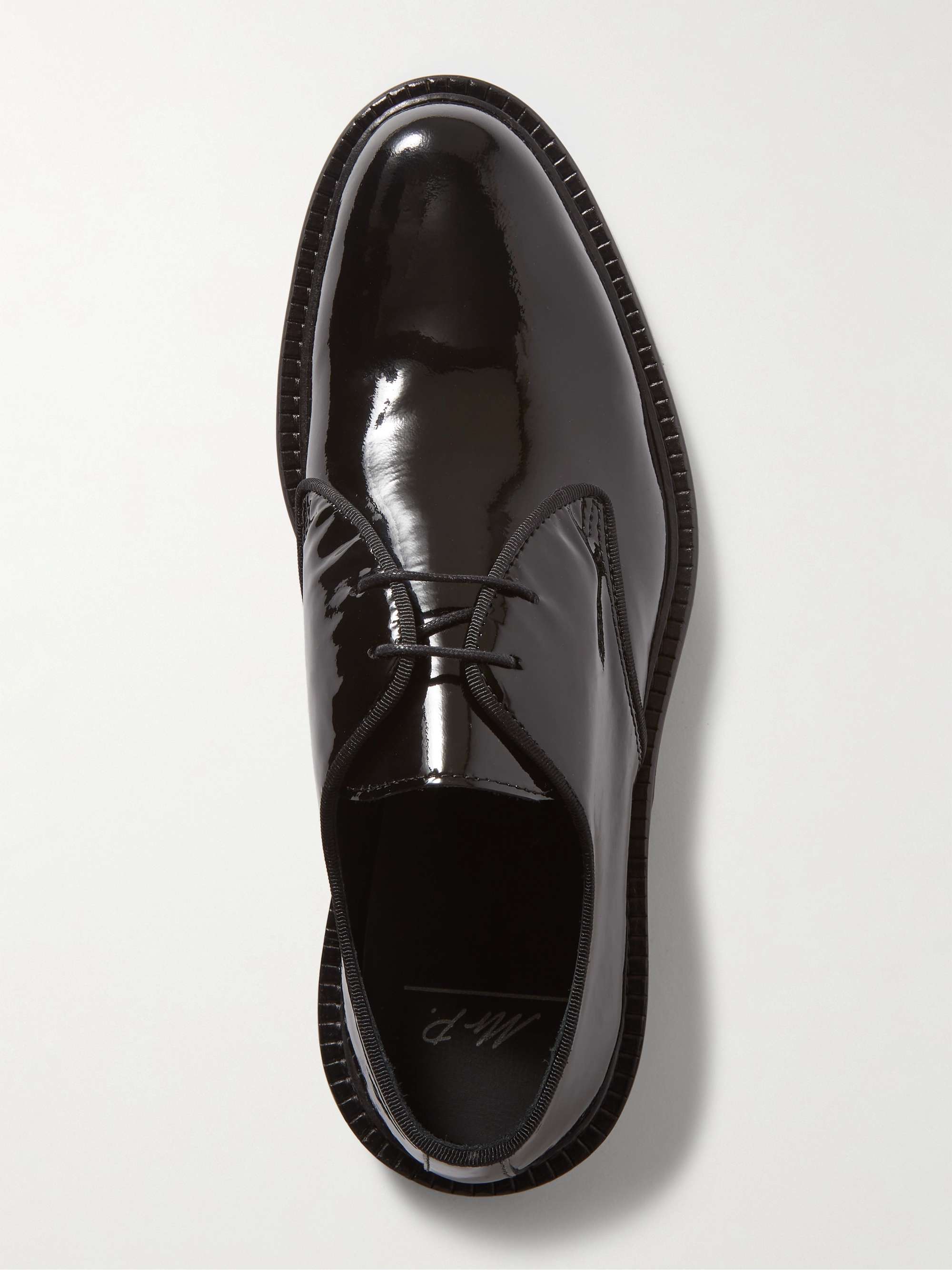 MR P. Grosgrain-Trimmed Patent-Leather Derby Shoes