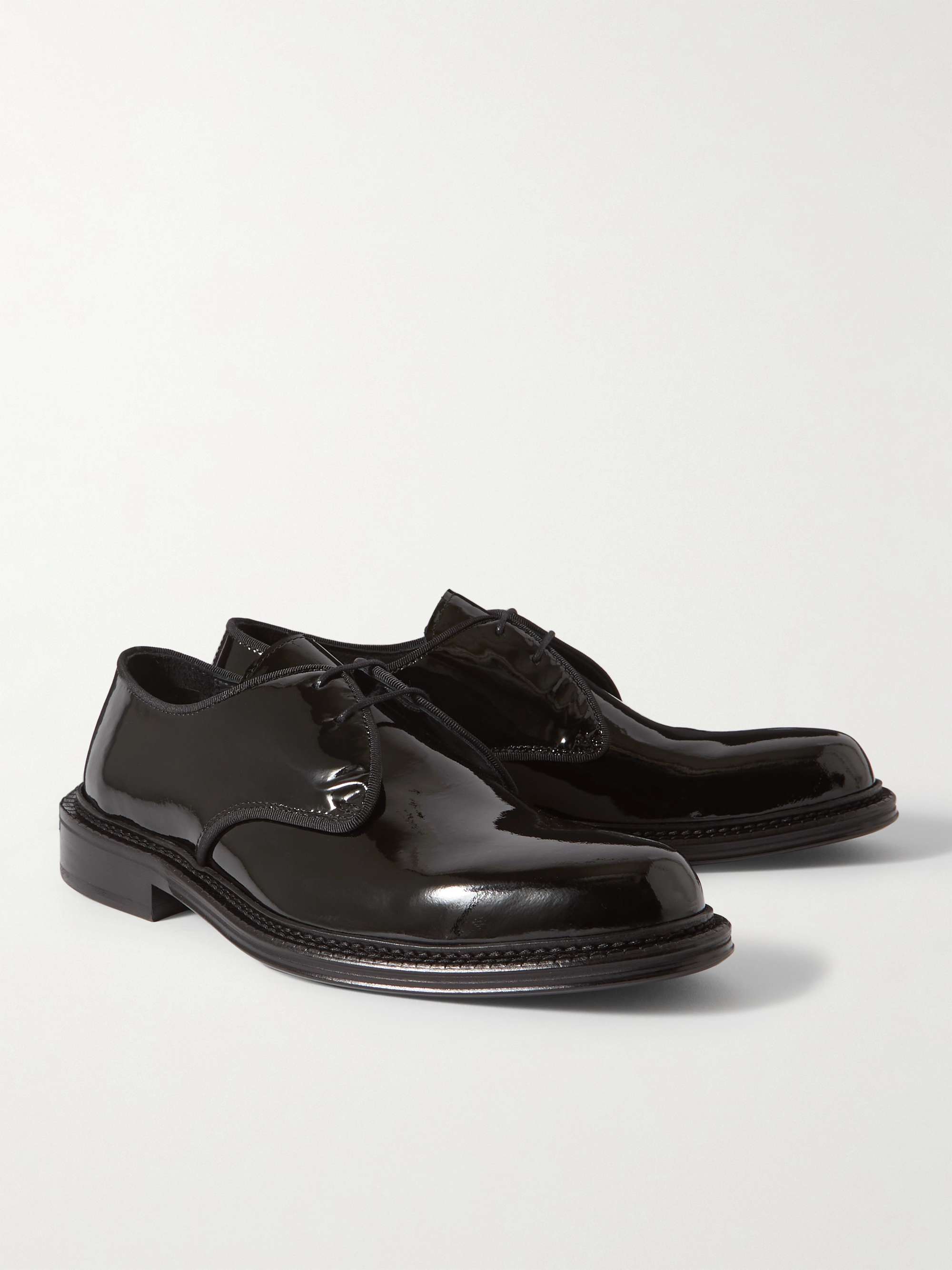 MR P. Grosgrain-Trimmed Patent-Leather Derby Shoes