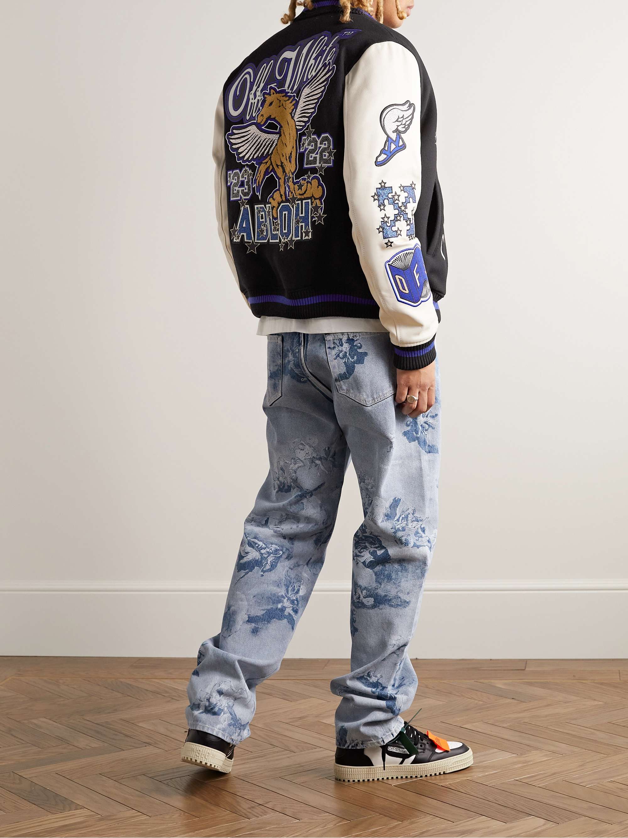 OFF-WHITE Appliquéd Wool-Blend Felt and Leather Varsity Jacket for Men