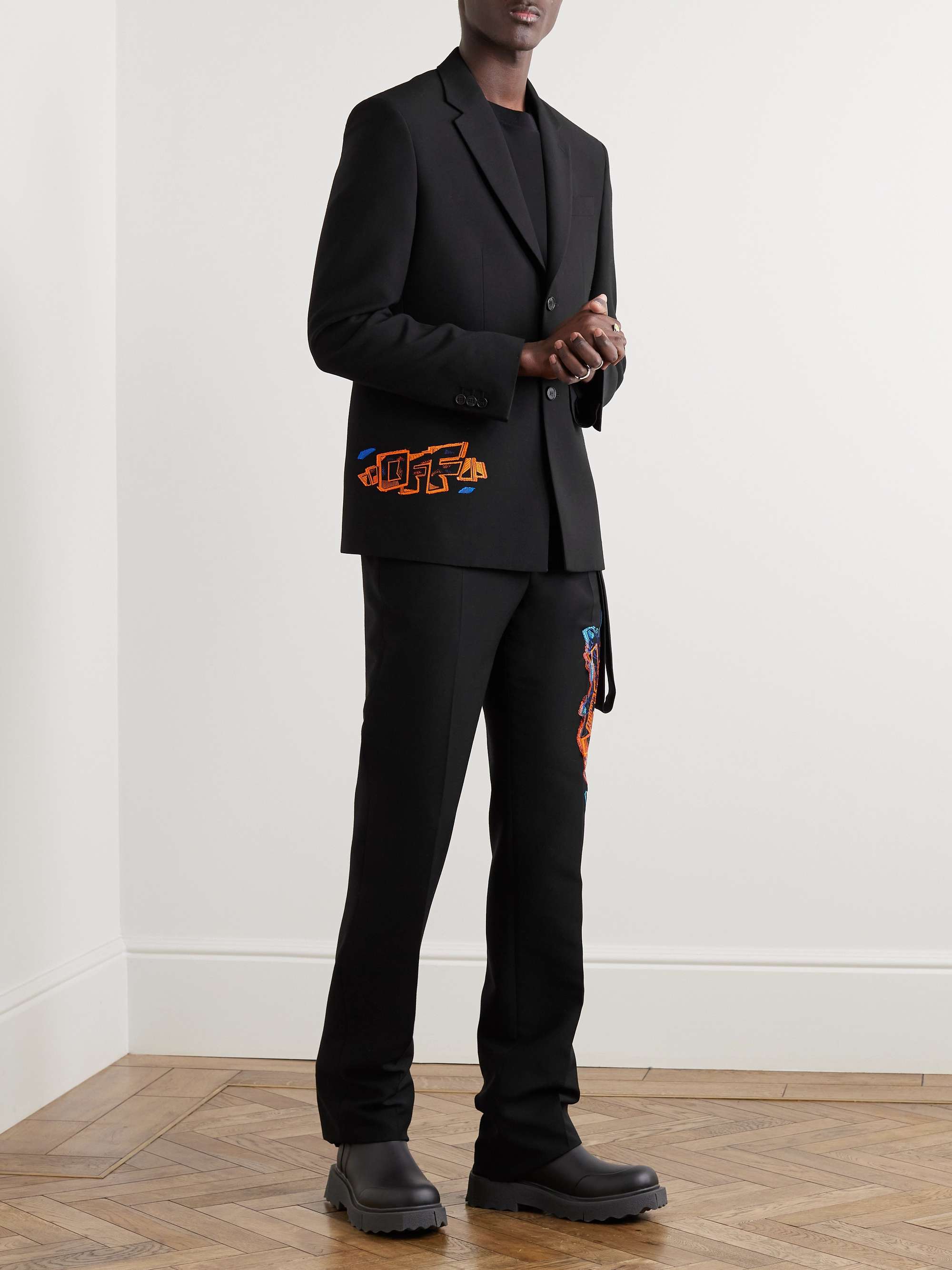 OFF-WHITE Graf Coupe' Strap Rel Embroidered Wool-Blend Suit Jacket
