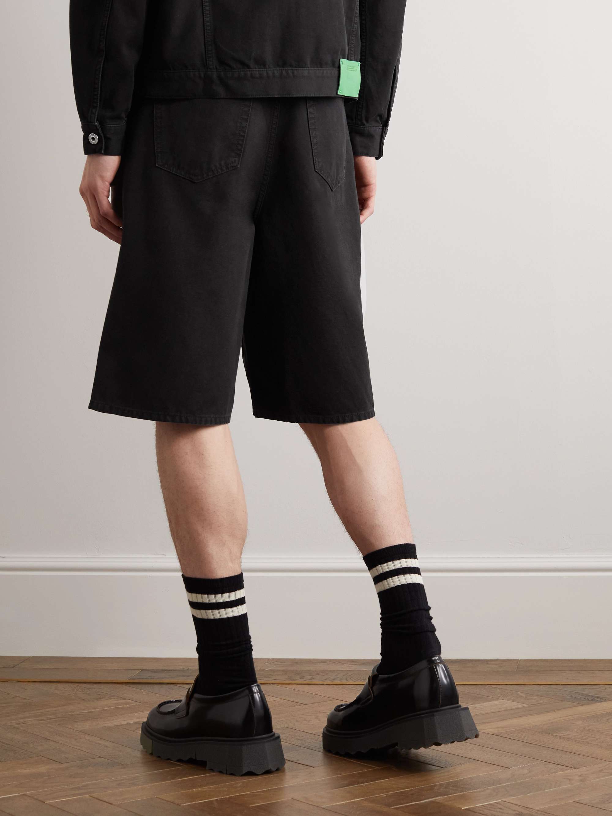OFF-WHITE Wave Off Straight-Leg Cotton-Canvas Shorts