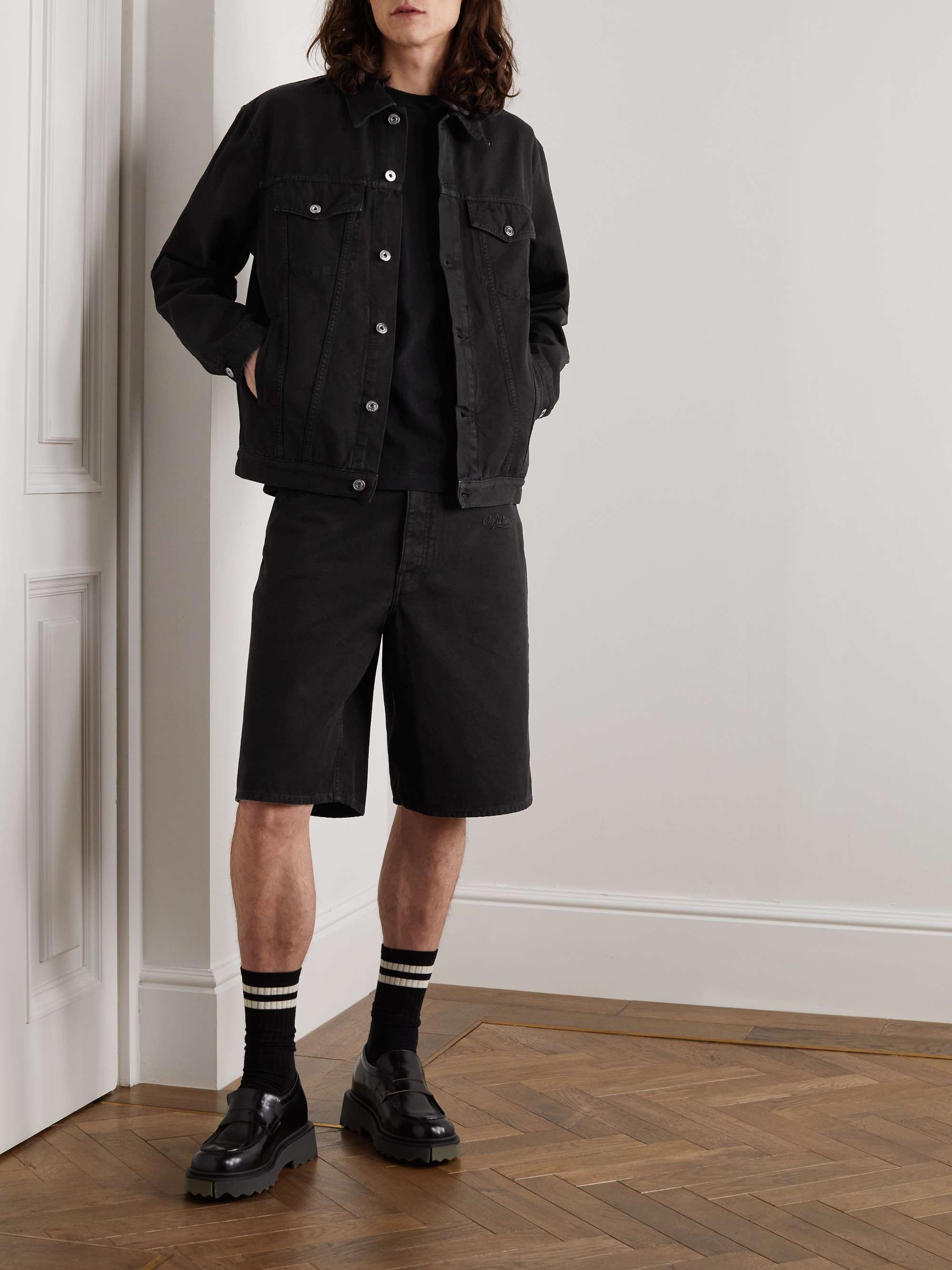OFF-WHITE Wave Off Straight-Leg Cotton-Canvas Shorts