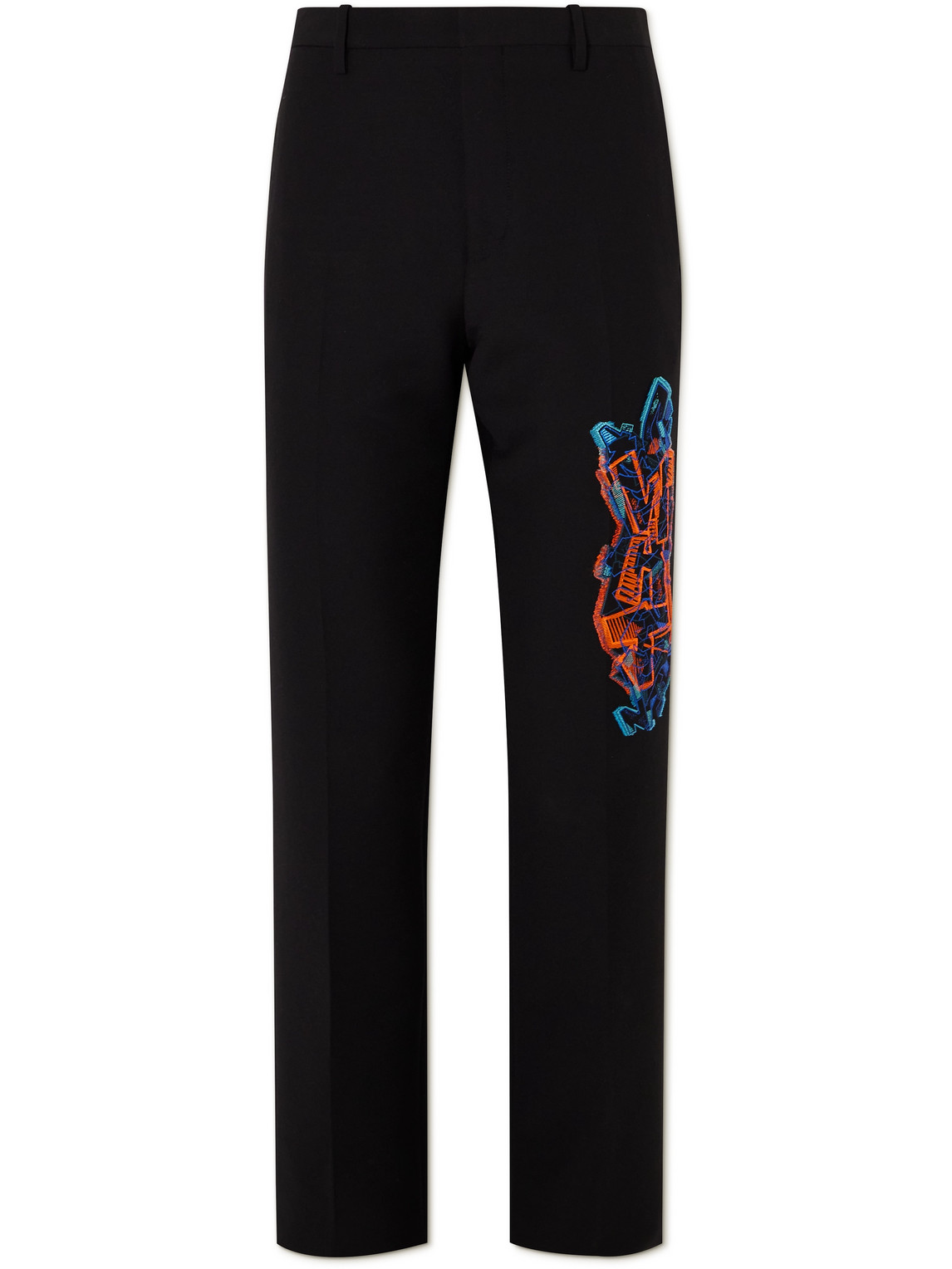 OFF-WHITE GRAF COUPE' SLIM-FIT EMBROIDERED WOOL-BLEND SUIT TROUSERS
